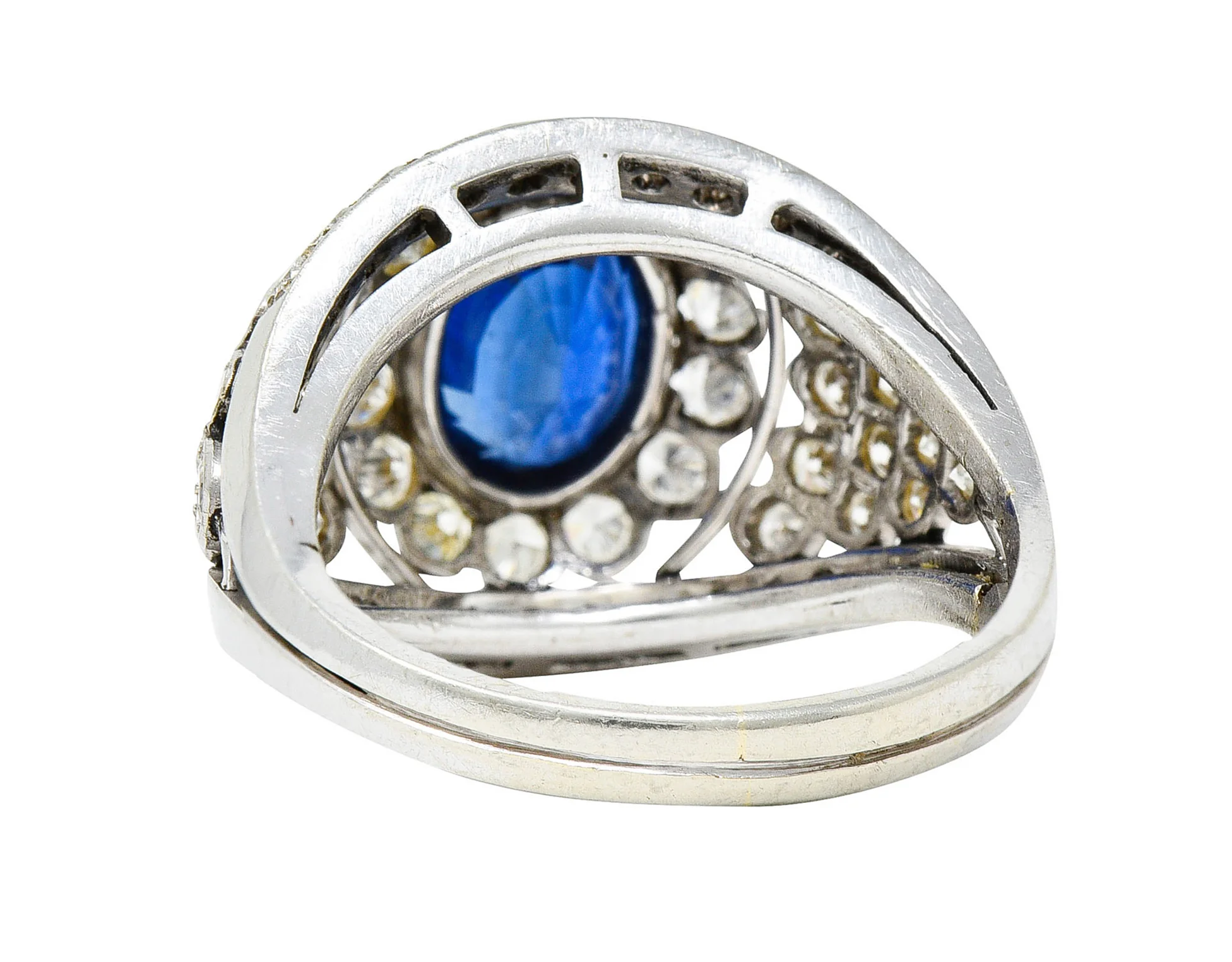 1950's Mid-Century 3.30 CTW Sapphire Diamond Platinum Cluster Band Ring - Image 4