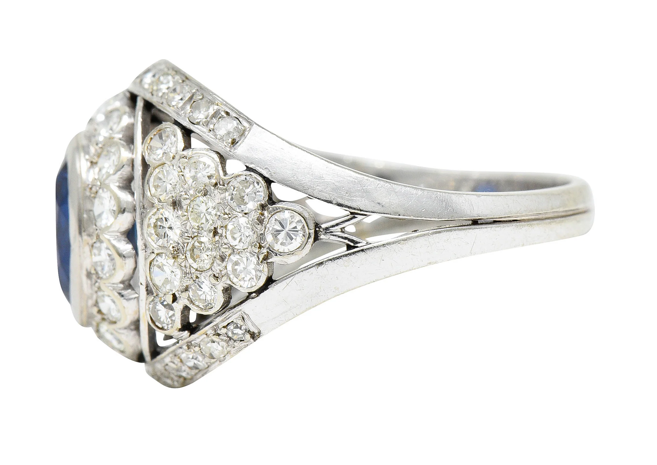 1950's Mid-Century 3.30 CTW Sapphire Diamond Platinum Cluster Band Ring - Image 5