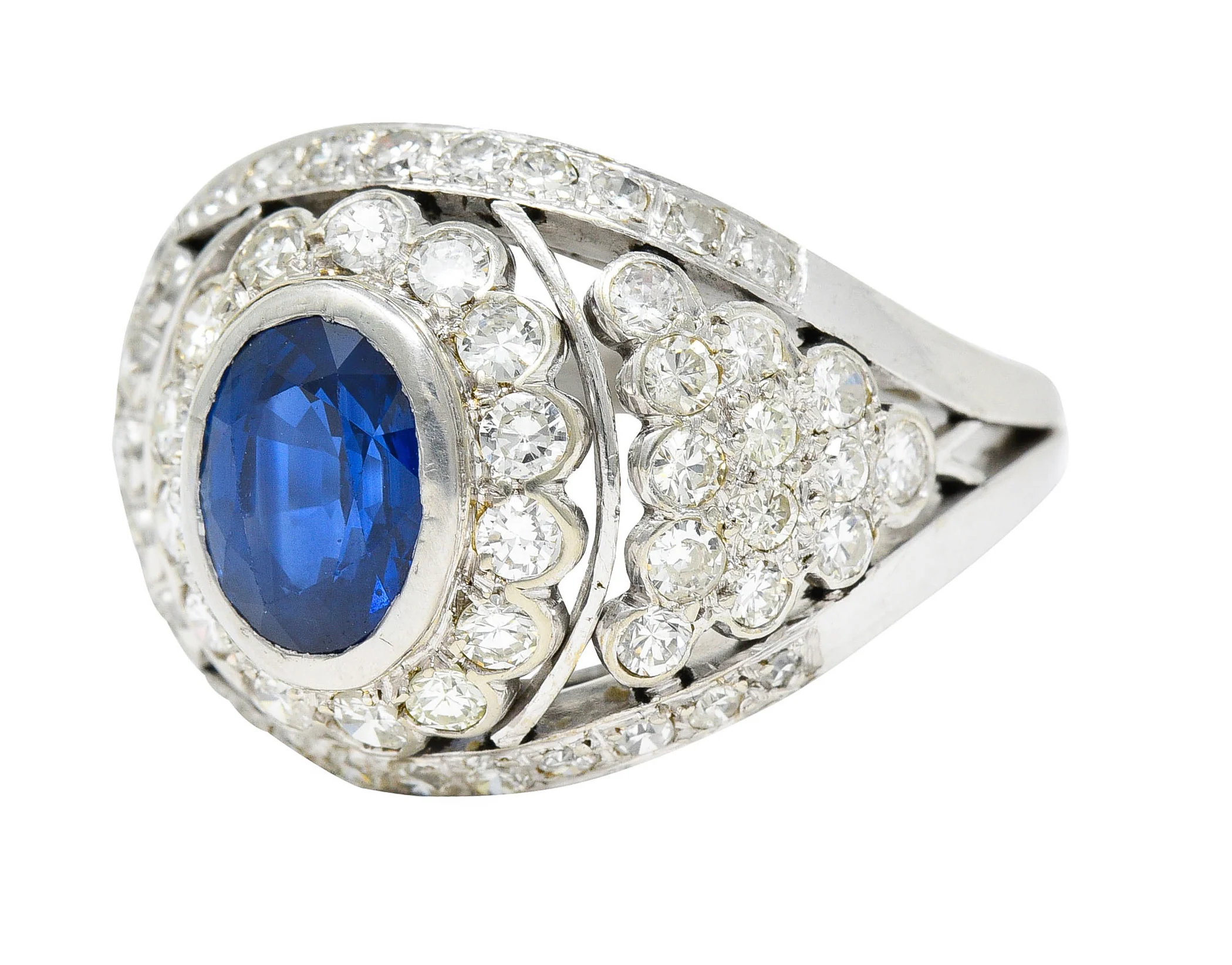 1950's Mid-Century 3.30 CTW Sapphire Diamond Platinum Cluster Band Ring - Image 6