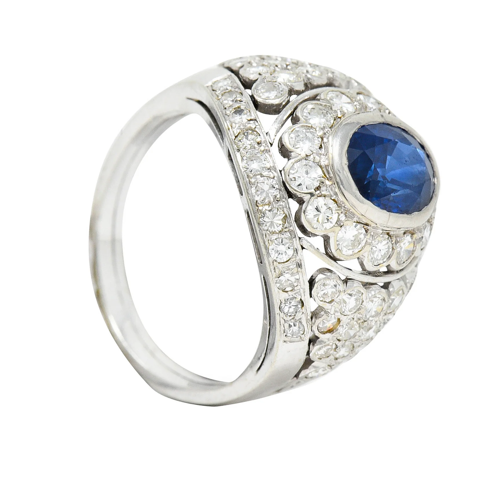 1950's Mid-Century 3.30 CTW Sapphire Diamond Platinum Cluster Band Ring - Image 7