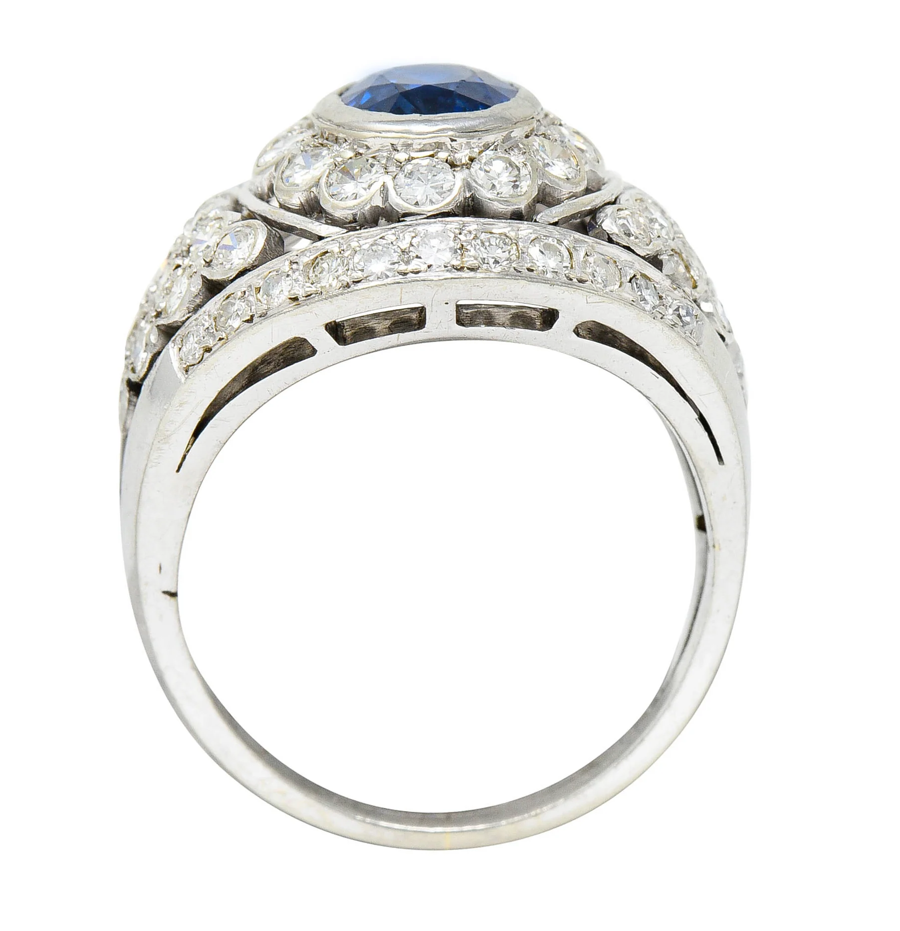 1950's Mid-Century 3.30 CTW Sapphire Diamond Platinum Cluster Band Ring - Image 8
