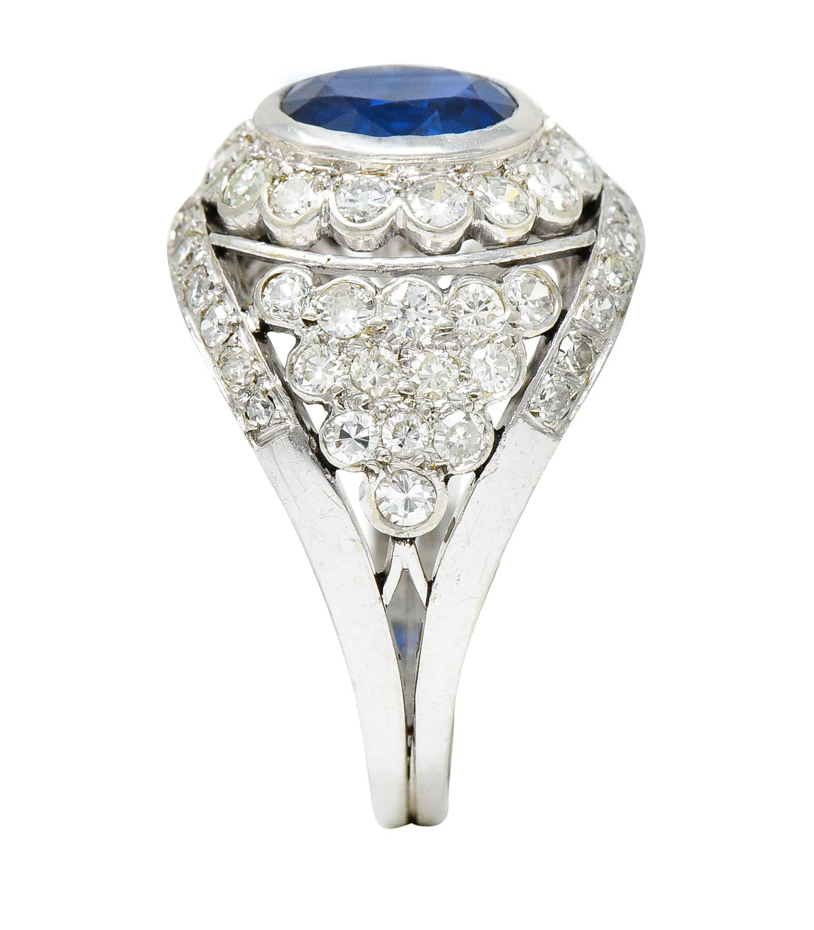 1950's Mid-Century 3.30 CTW Sapphire Diamond Platinum Cluster Band Ring - Image 9