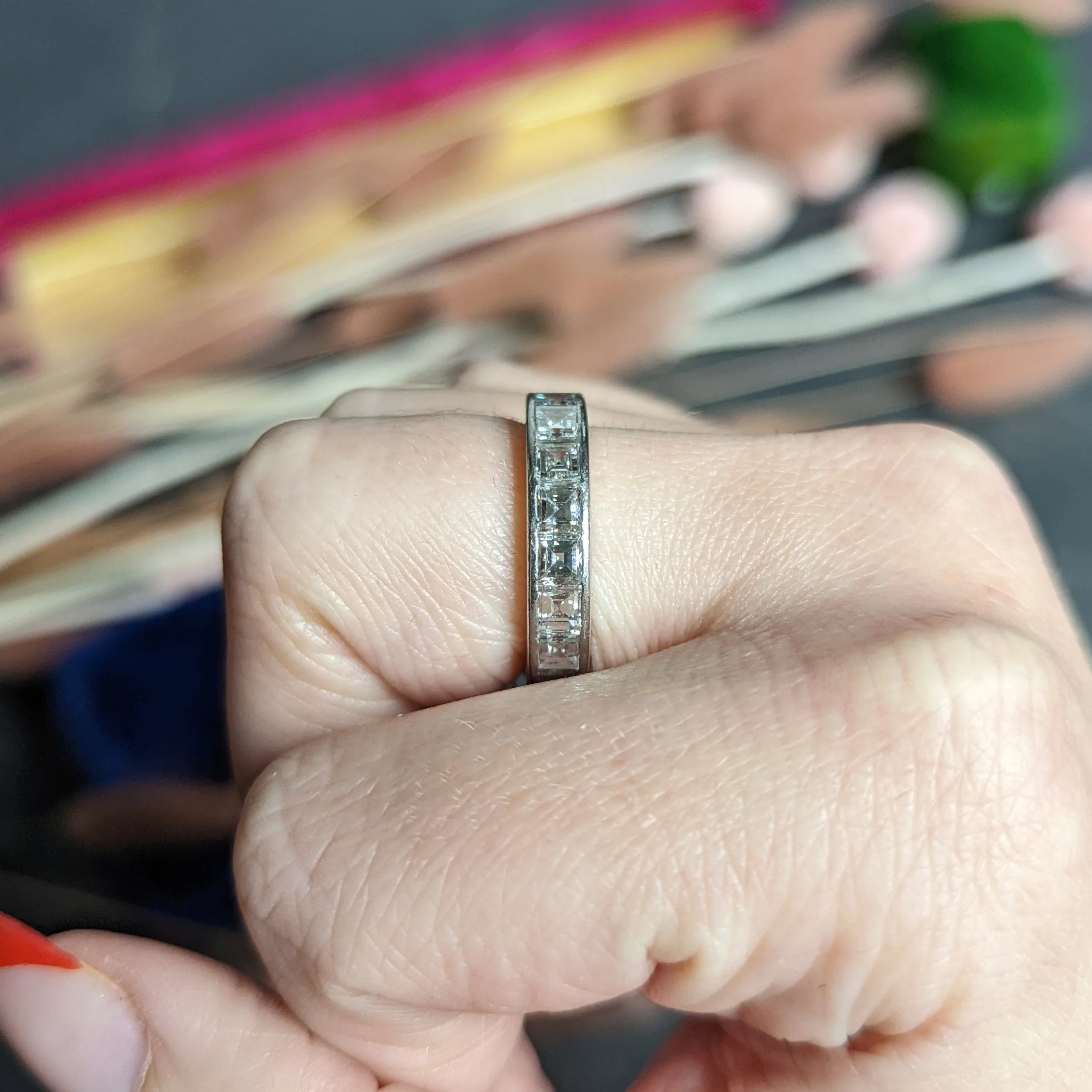 1950's Mid-Century 3.80 CTW Diamond Platinum Eternity Band Ring - Image 8