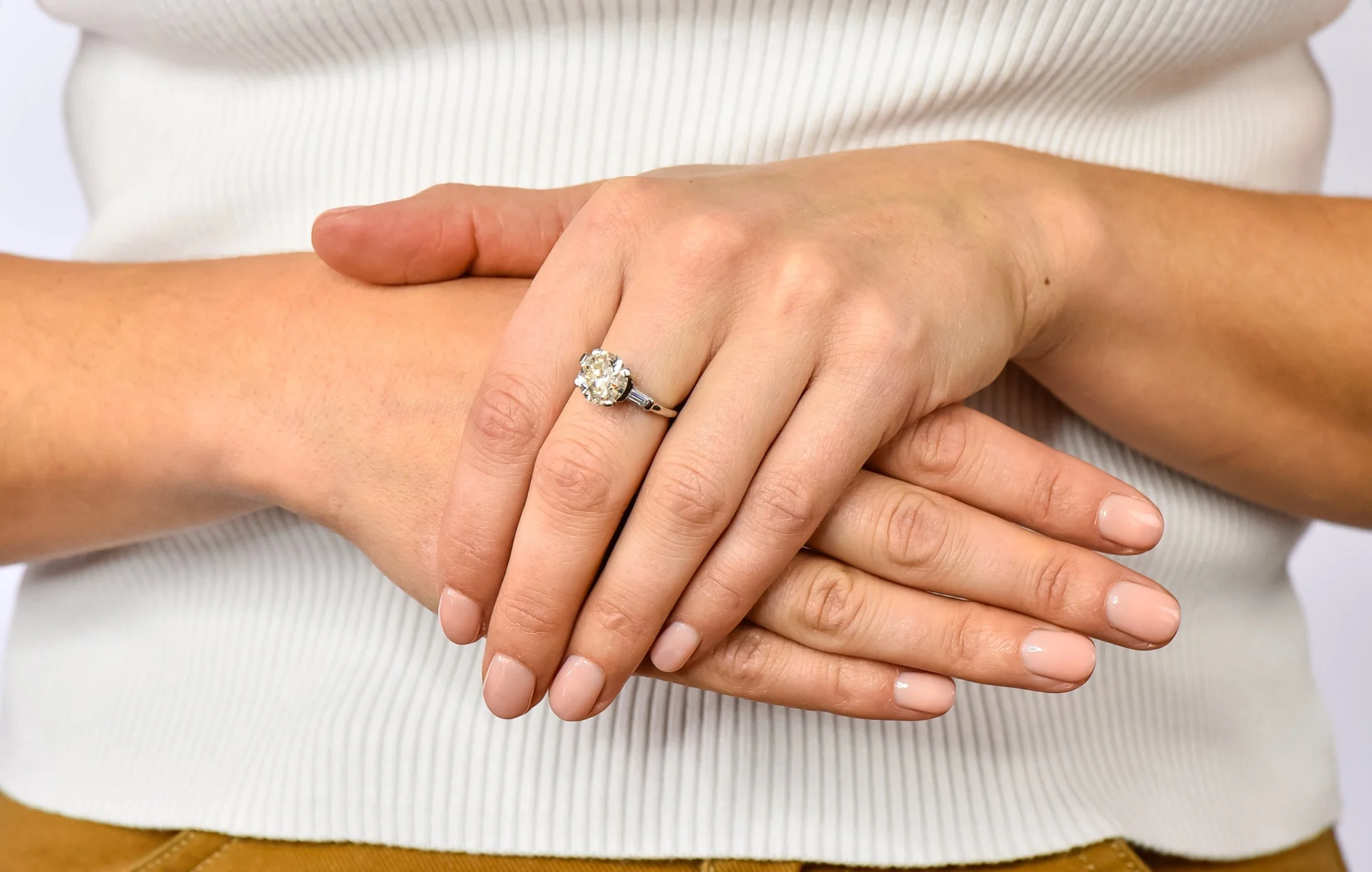 1950's Mid-Century 3.85 CTW Diamond Platinum Engagement Ring GIA - Image 12