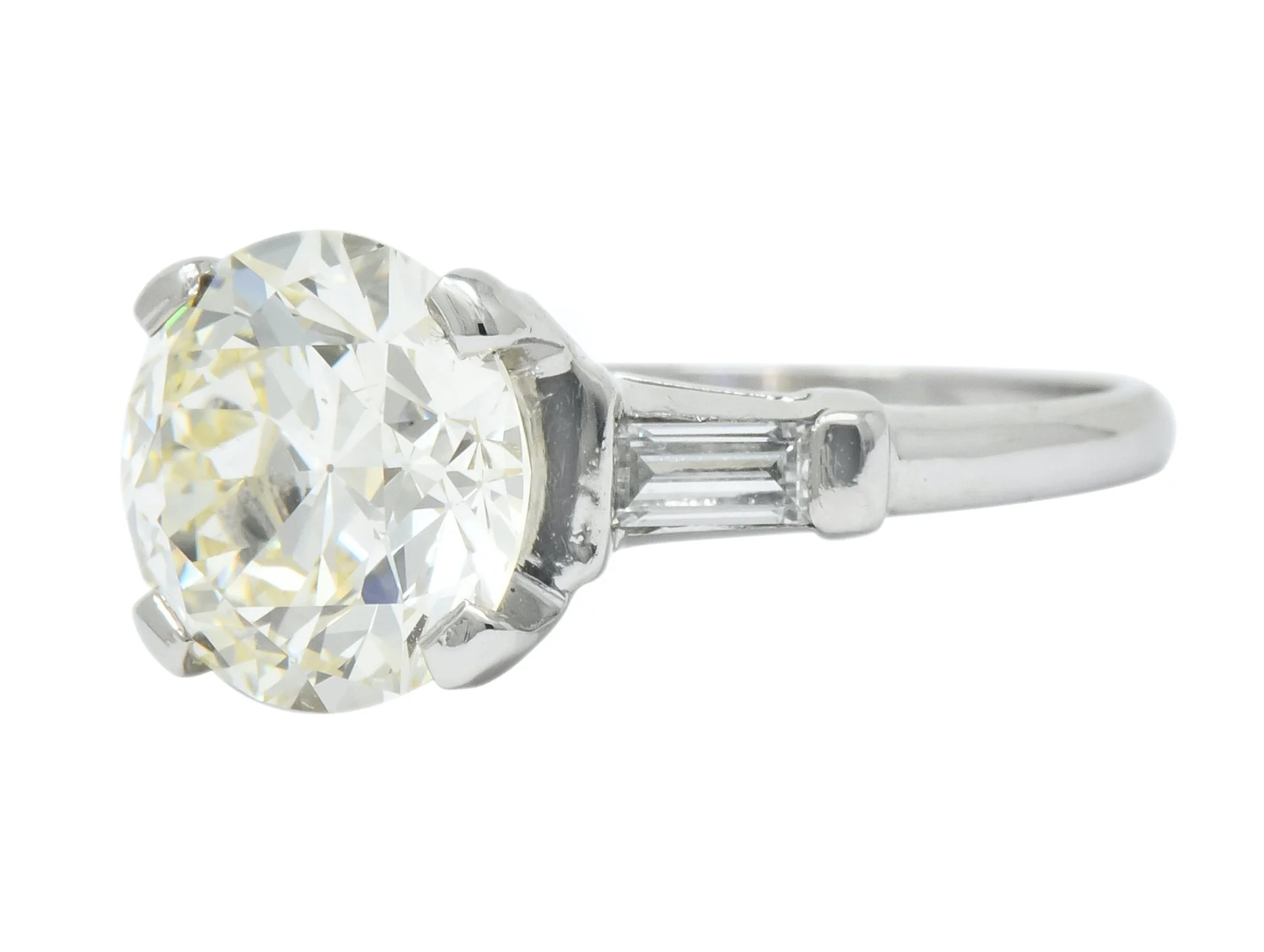 1950's Mid-Century 3.85 CTW Diamond Platinum Engagement Ring GIA - Image 2