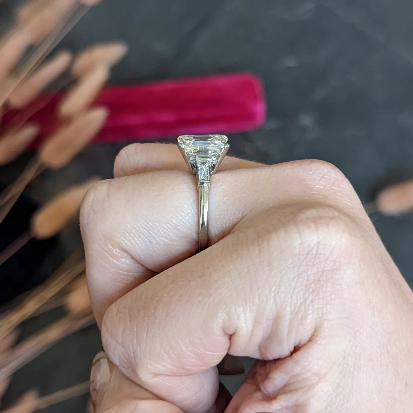 1950's Mid-Century 4.12 CTW Diamond Platinum Three Stone Vintage Ring GIA - Image 13