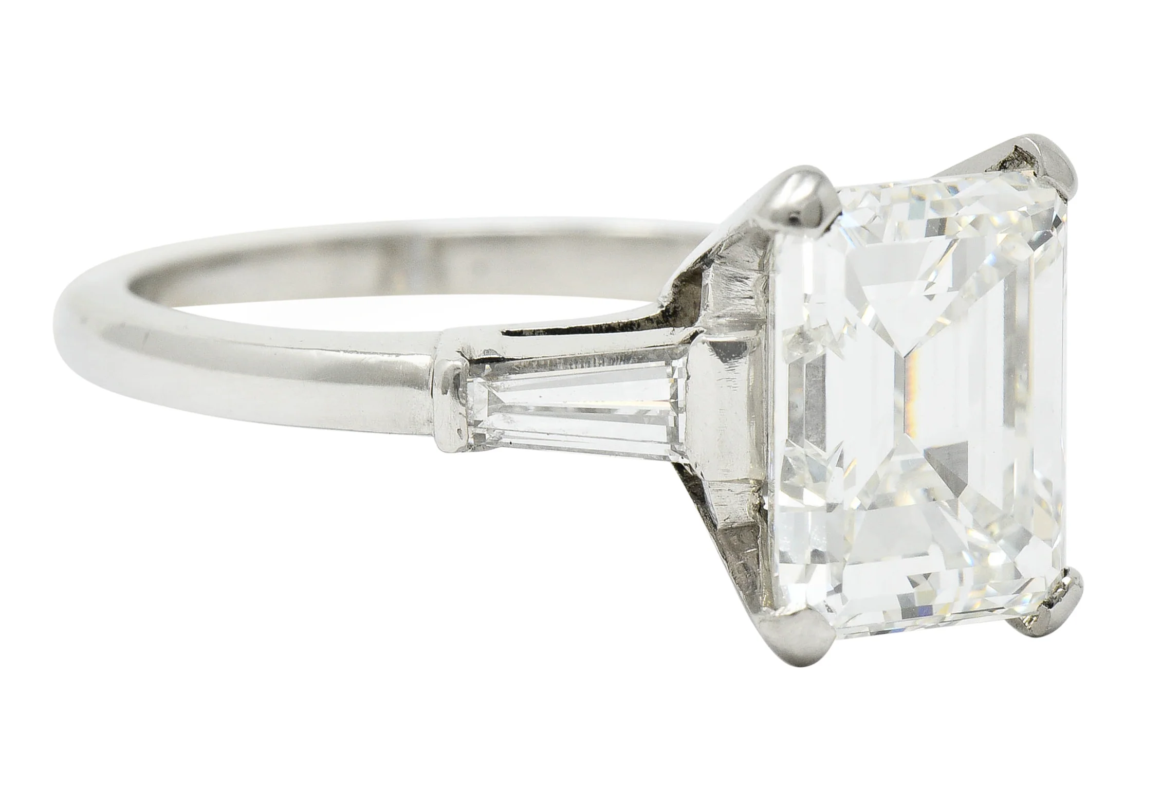 1950's Mid-Century 4.12 CTW Diamond Platinum Three Stone Vintage Ring GIA - Image 2