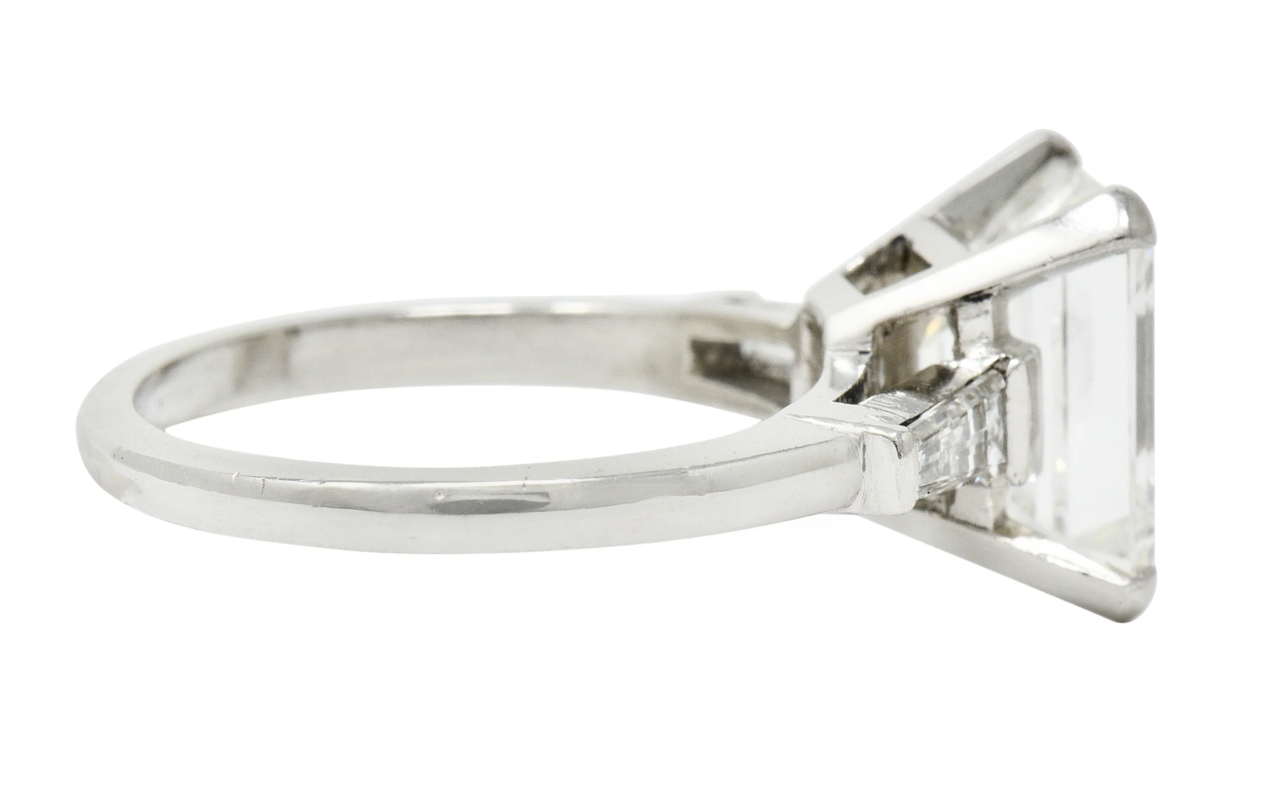 1950's Mid-Century 4.12 CTW Diamond Platinum Three Stone Vintage Ring GIA - Image 3