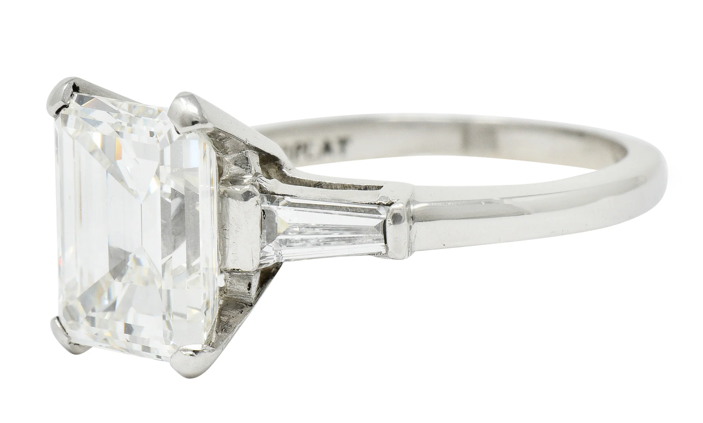 1950's Mid-Century 4.12 CTW Diamond Platinum Three Stone Vintage Ring GIA - Image 6
