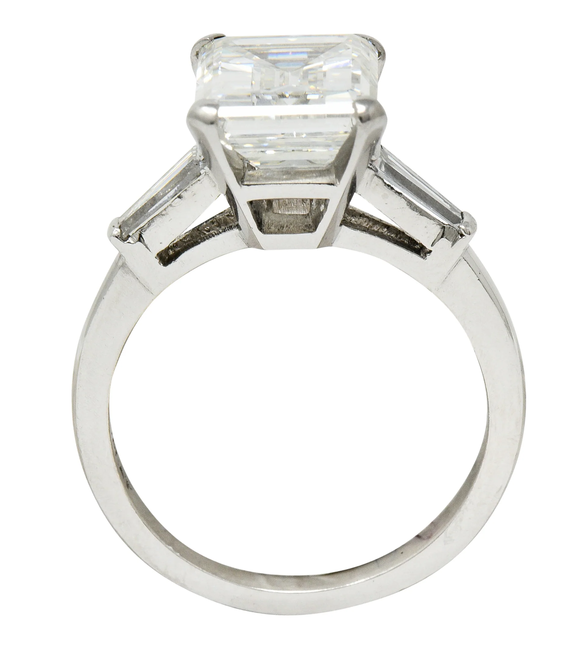1950's Mid-Century 4.12 CTW Diamond Platinum Three Stone Vintage Ring GIA - Image 7