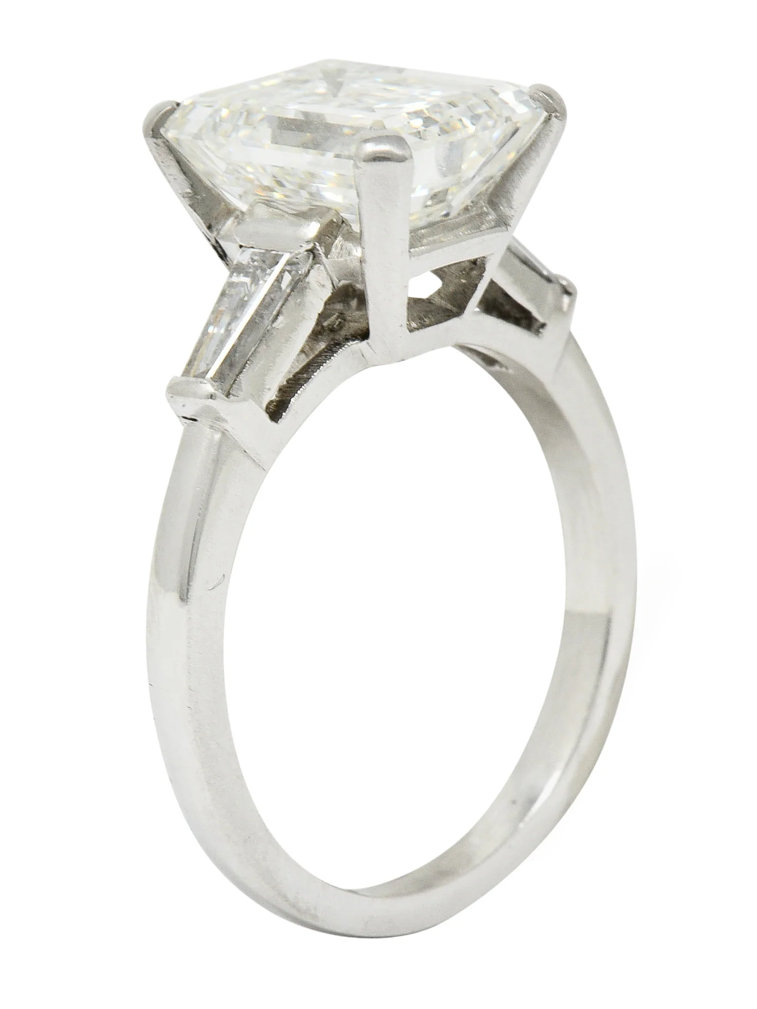 1950's Mid-Century 4.12 CTW Diamond Platinum Three Stone Vintage Ring GIA - Image 8