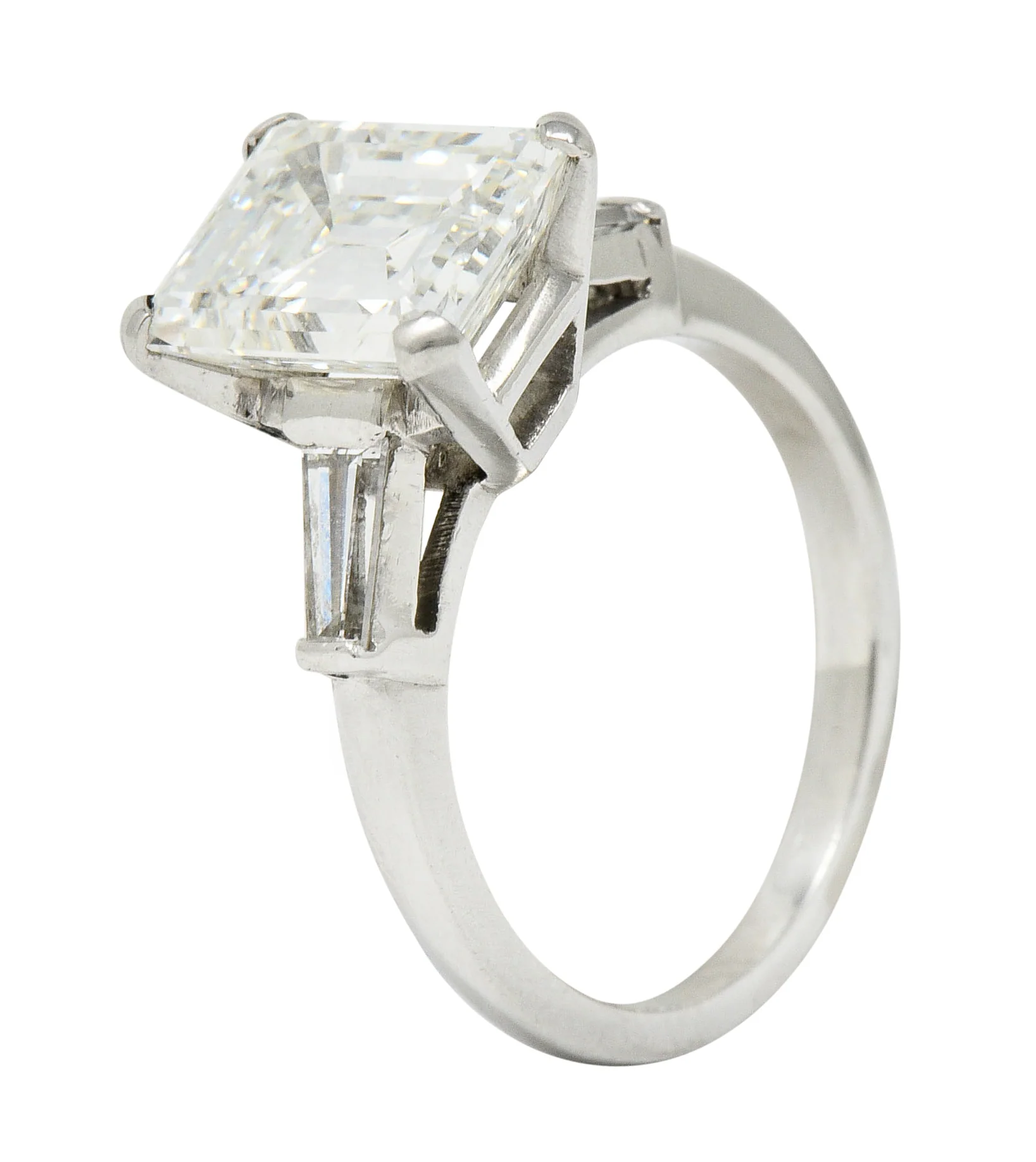 1950's Mid-Century 4.12 CTW Diamond Platinum Three Stone Vintage Ring GIA - Image 9