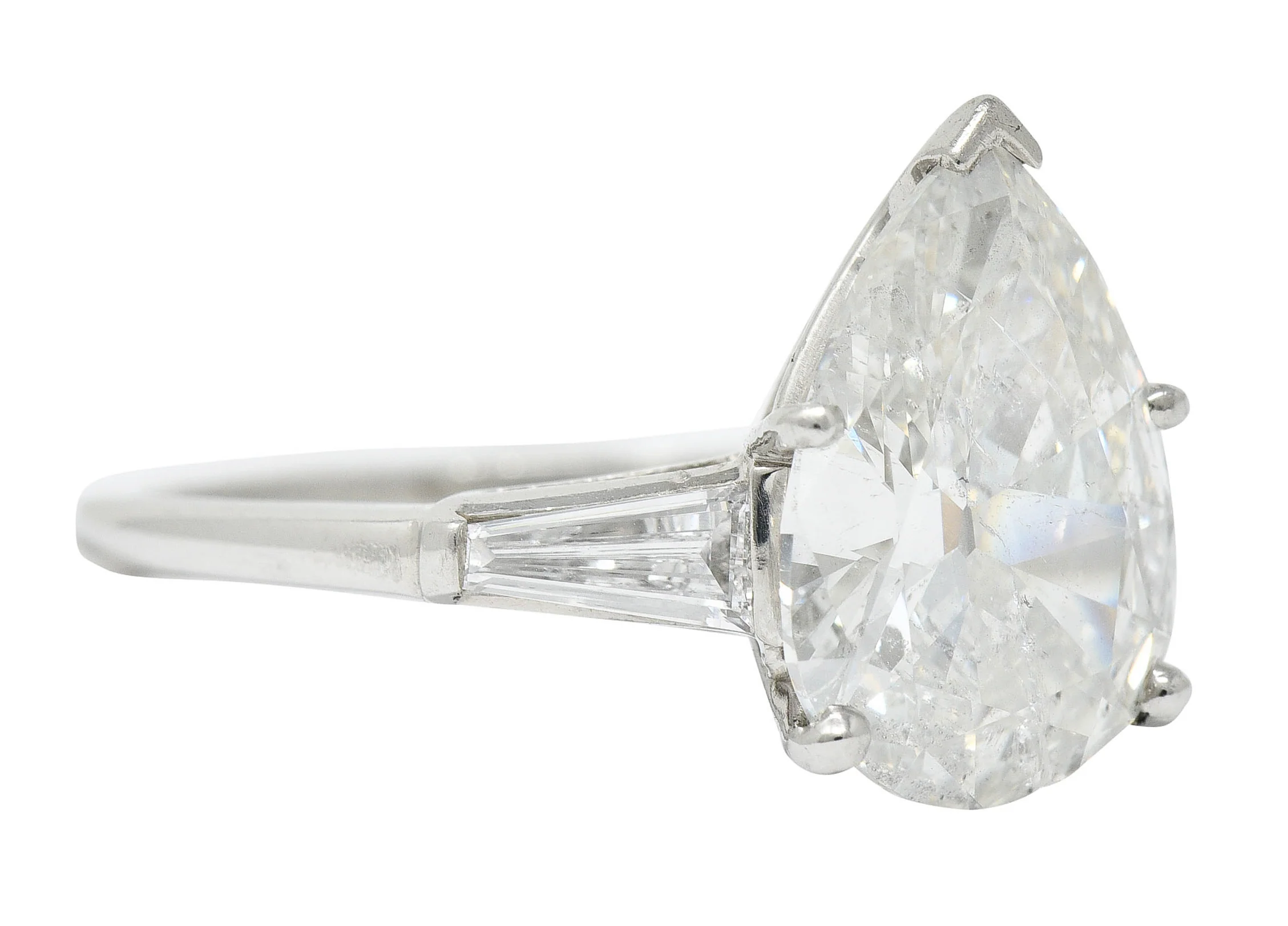1950's Mid-Century 4.39 CTW Pear Cut Diamond Platinum Engagement Ring GIA - Image 2