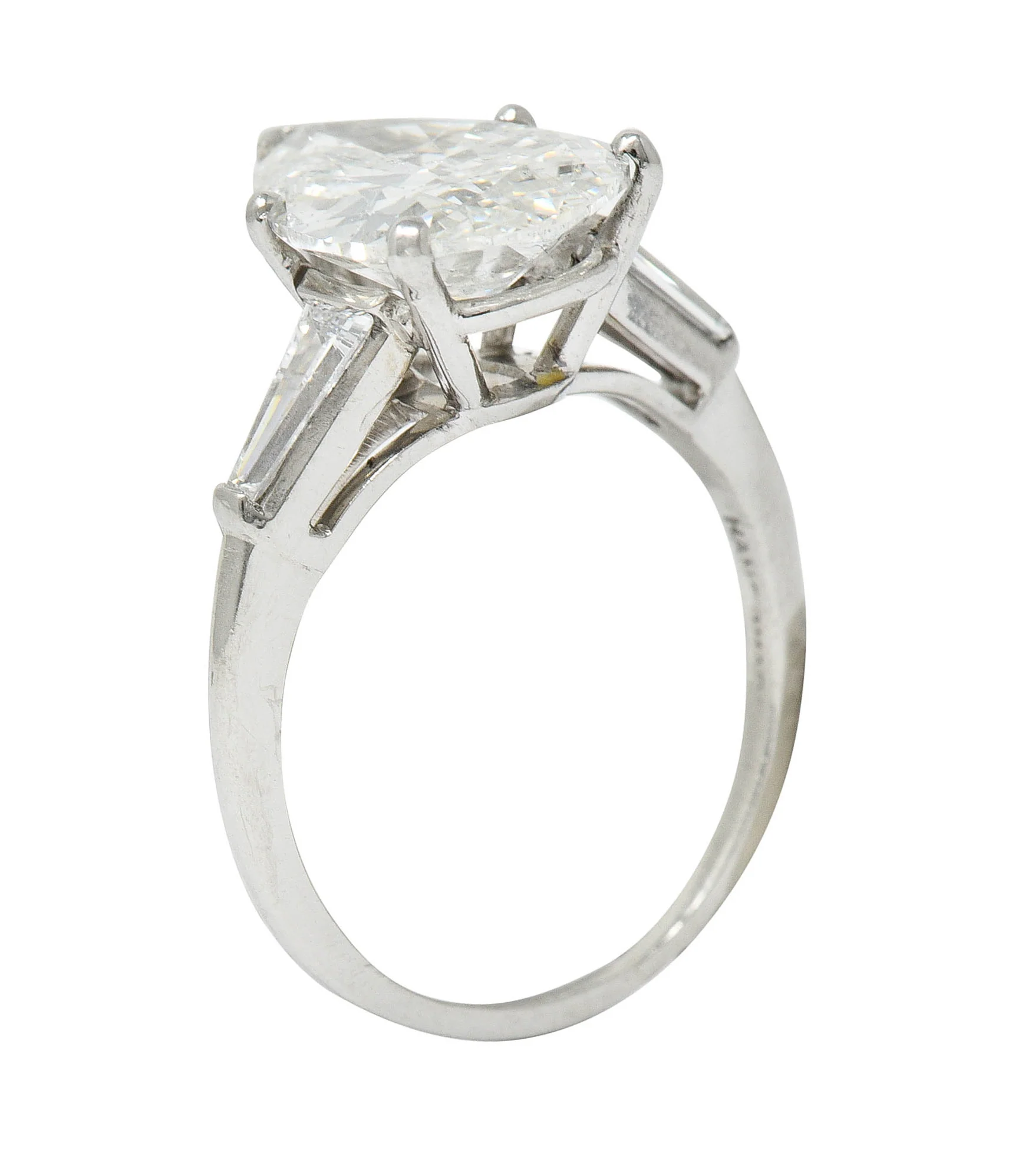 1950's Mid-Century 4.39 CTW Pear Cut Diamond Platinum Engagement Ring GIA - Image 9