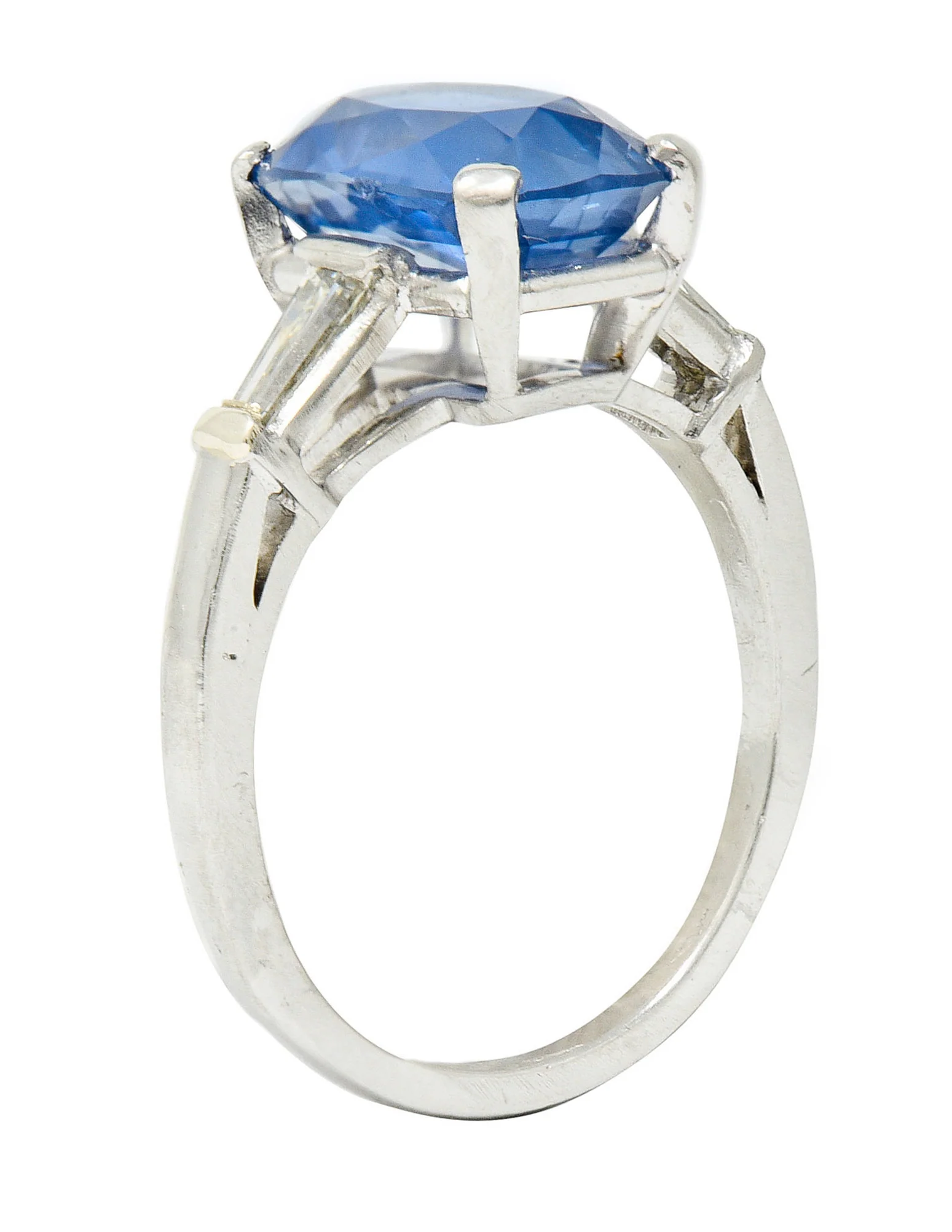 1950's Mid-Century 4.53 CTW No Heat Ceylon Sapphire Diamond Platinum Ring GIA - Image 11