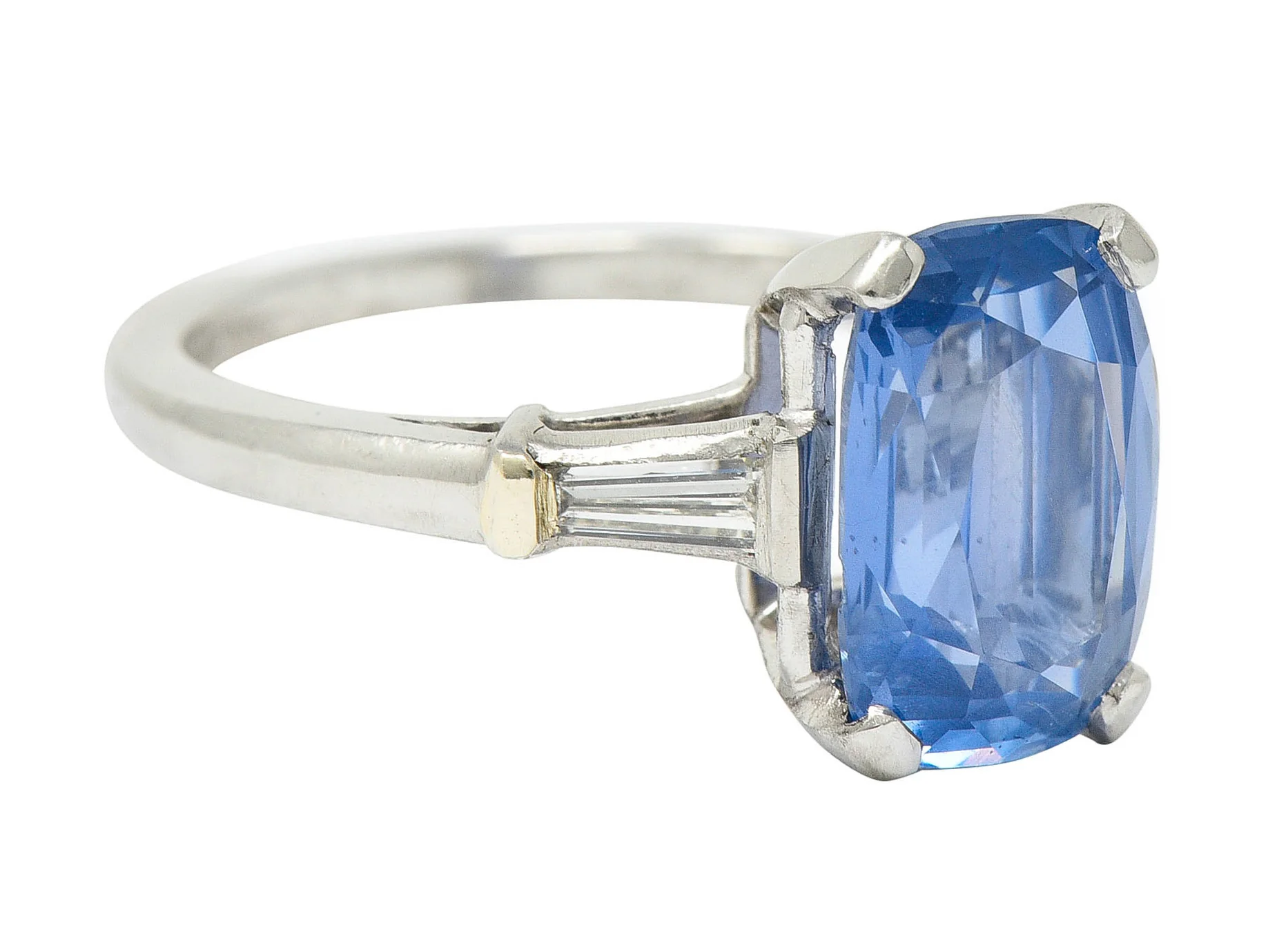 1950's Mid-Century 4.53 CTW No Heat Ceylon Sapphire Diamond Platinum Ring GIA - Image 2