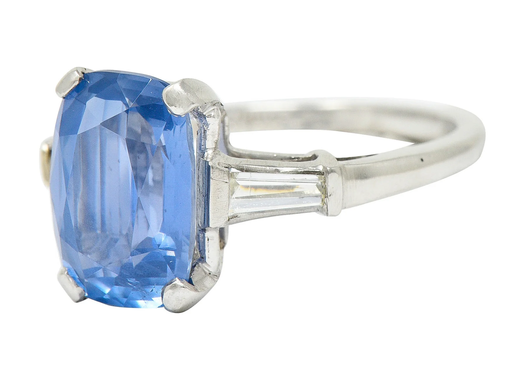 1950's Mid-Century 4.53 CTW No Heat Ceylon Sapphire Diamond Platinum Ring GIA - Image 6