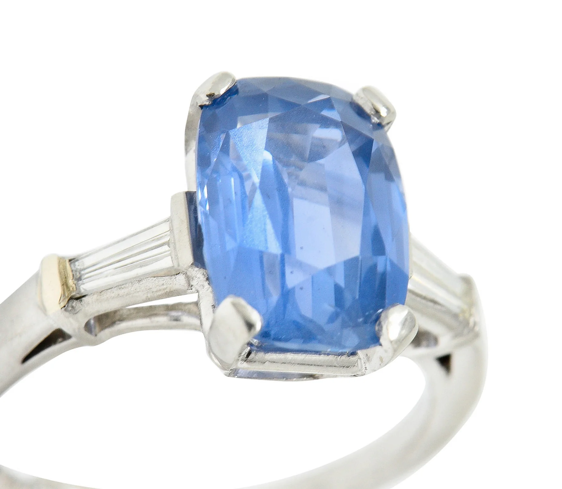 1950's Mid-Century 4.53 CTW No Heat Ceylon Sapphire Diamond Platinum Ring GIA - Image 7