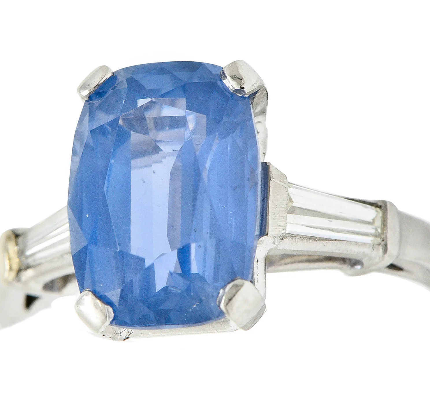 1950's Mid-Century 4.53 CTW No Heat Ceylon Sapphire Diamond Platinum Ring GIA - Image 8