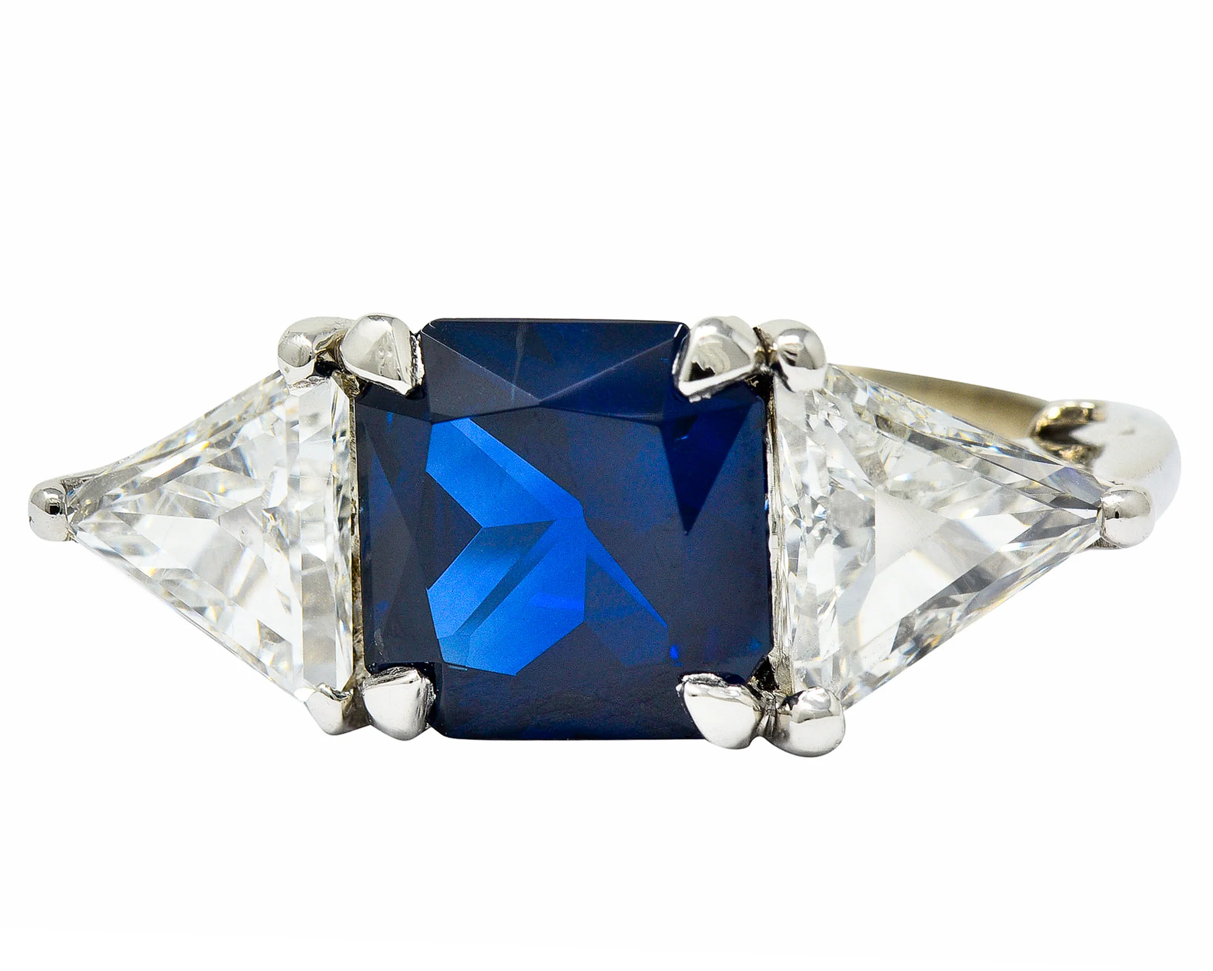 1950's Mid-Century 4.59 CTW No Heat Sapphire Diamond Platinum Three Stone Vintage Ring GIA