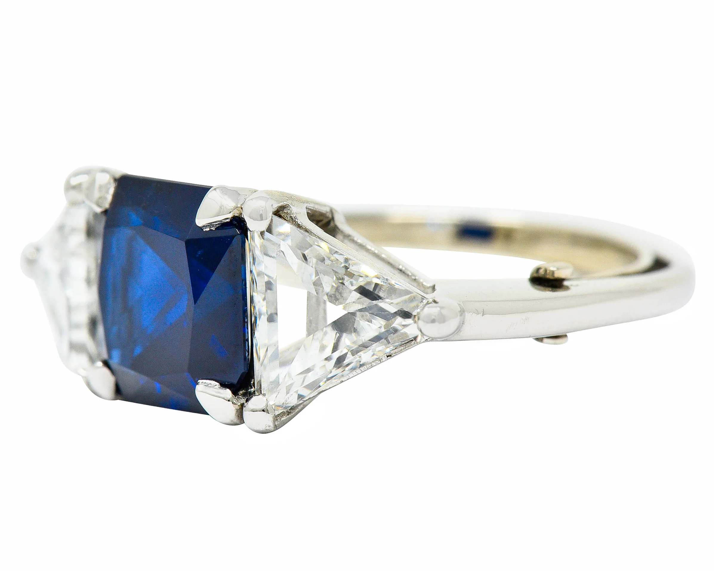 1950's Mid-Century 4.59 CTW No Heat Sapphire Diamond Platinum Three Stone Vintage Ring GIA - Image 6