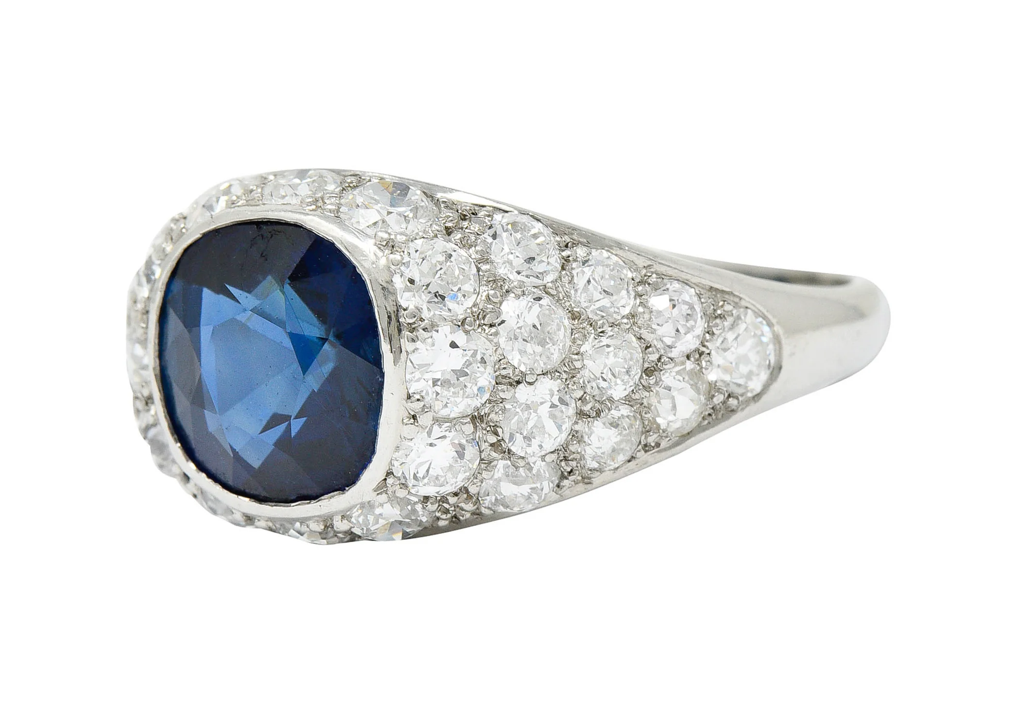 1950's Mid-Century 5.09 CTW No Heat Sapphire Diamond Platinum Bombe Ring - Image 6