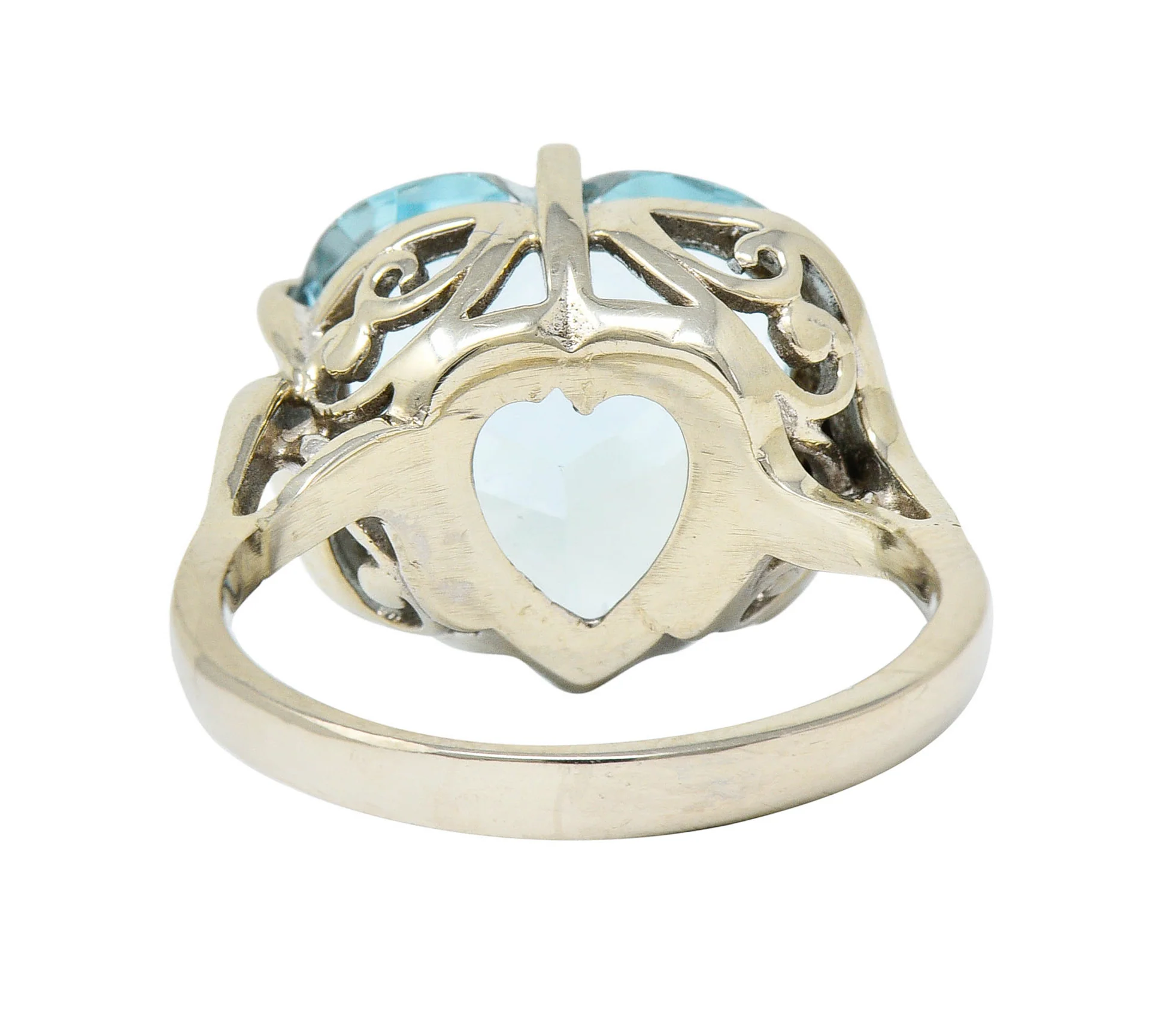 1950's Mid-Century 8.18 CTW Aquamarine Diamond 14 Karat White Gold Heart Ring - Image 4