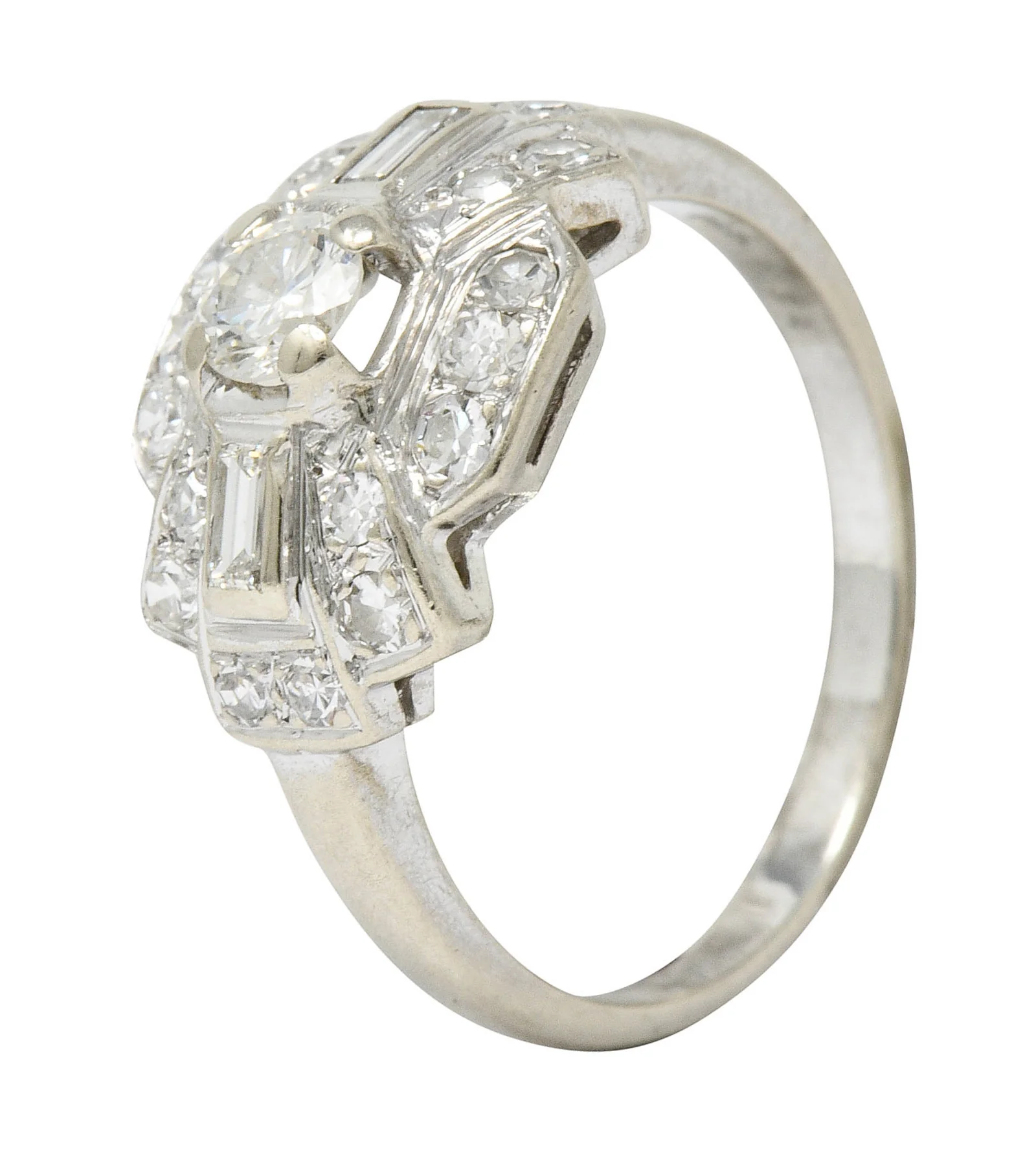 1950's Mid-Century Diamond 14 Karat White Gold Dinner Ring - Image 10