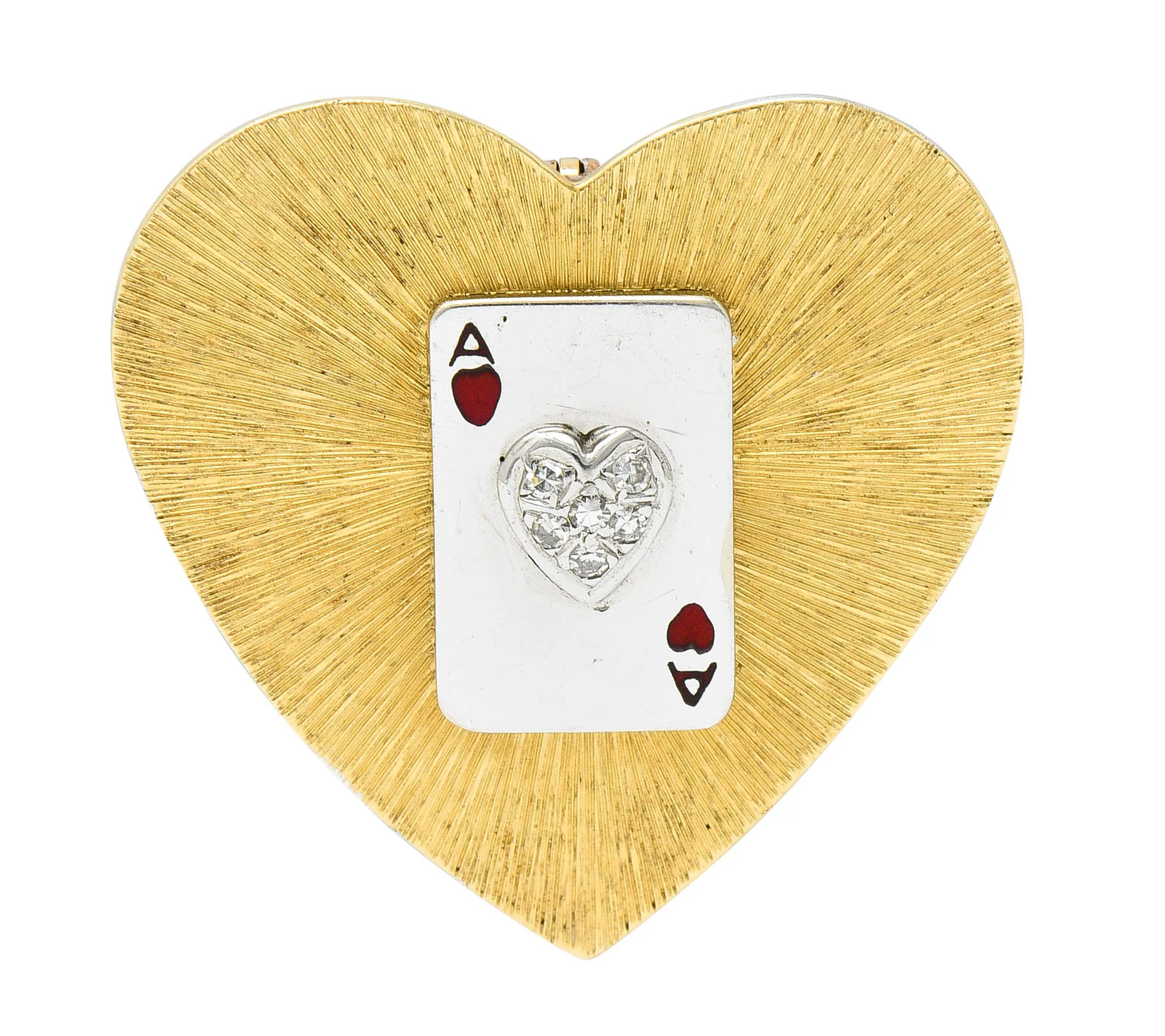 1950's Mid-Century Diamond Enamel Platinum 14 Karat Gold Heart Pendant Brooch - Image 2