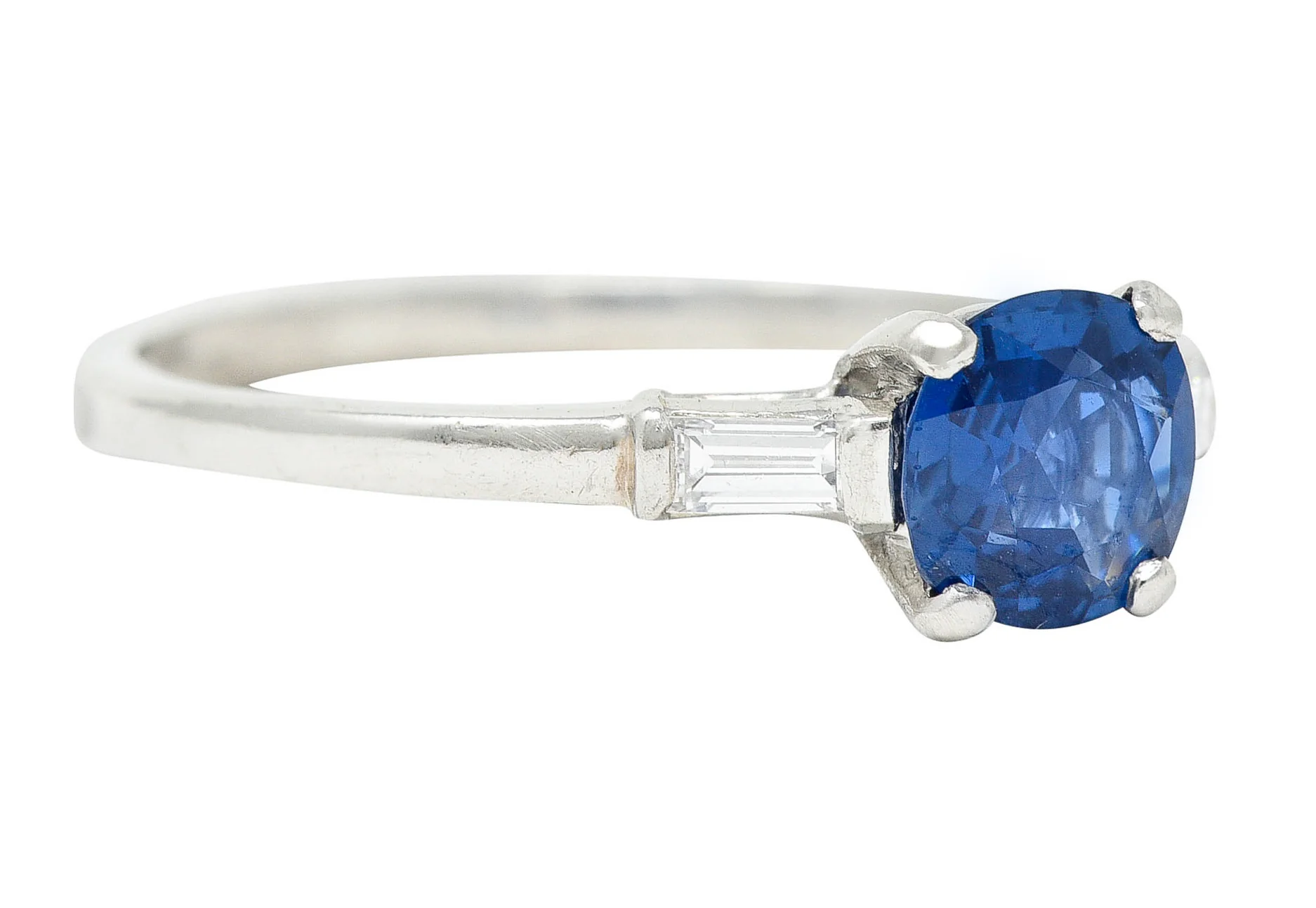 1950's Mid-Century No Heat Sapphire Platinum Ring GIA - Image 2