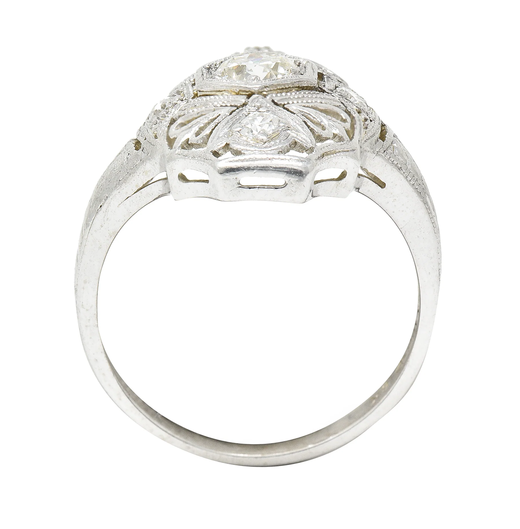 1950's Mid-Century Old European Cut Diamond 18 Karat White Gold Filigree Vintage Dinner Ring - Image 9