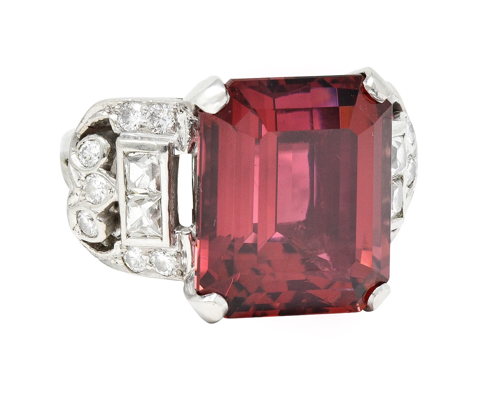 1950's Mid-Century Rubellite Diamond Palladium Cocktail Ring - Image 2