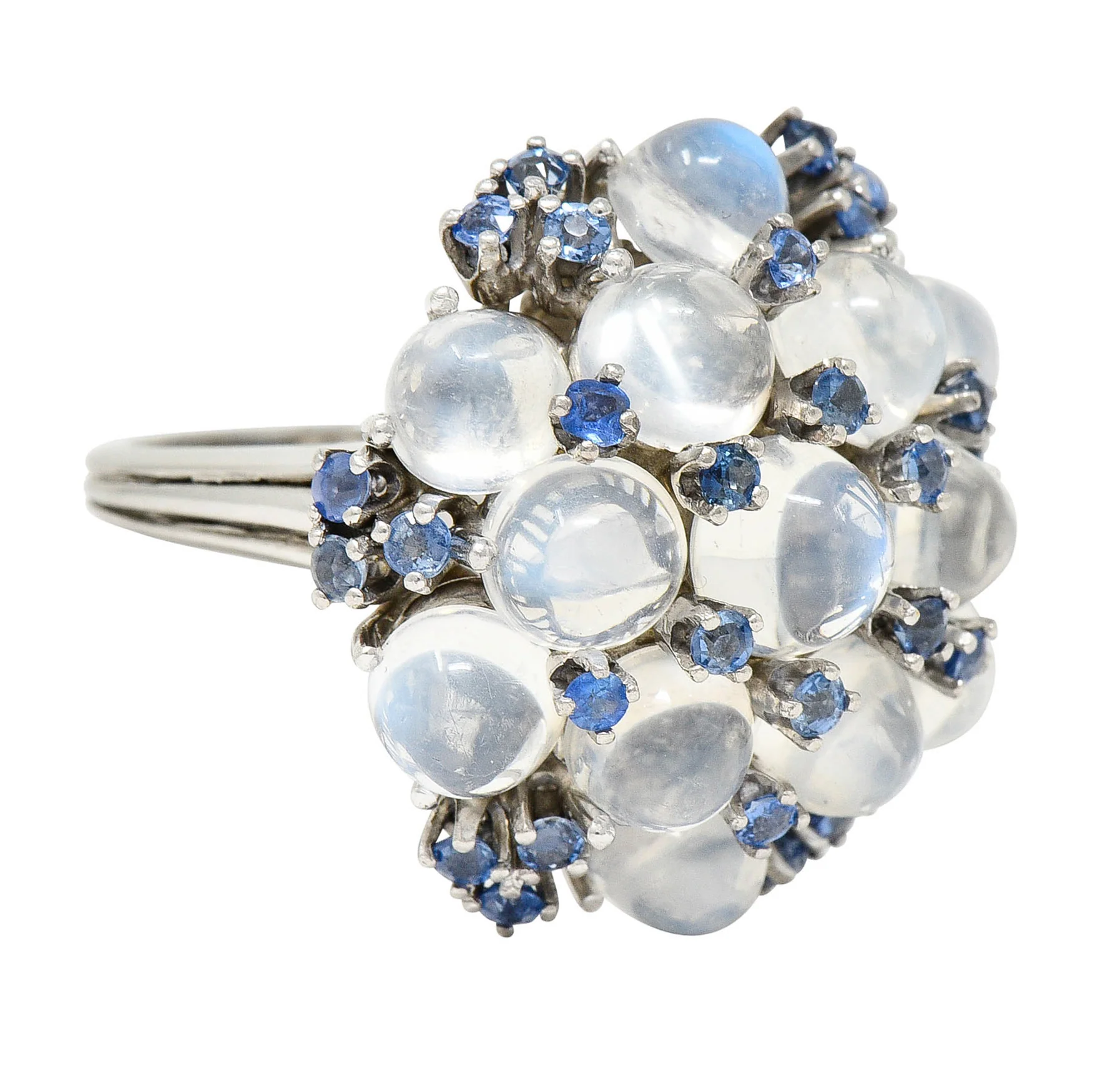 1950's Moonstone Sapphire Platinum Cluster Cocktail Ring - Image 2