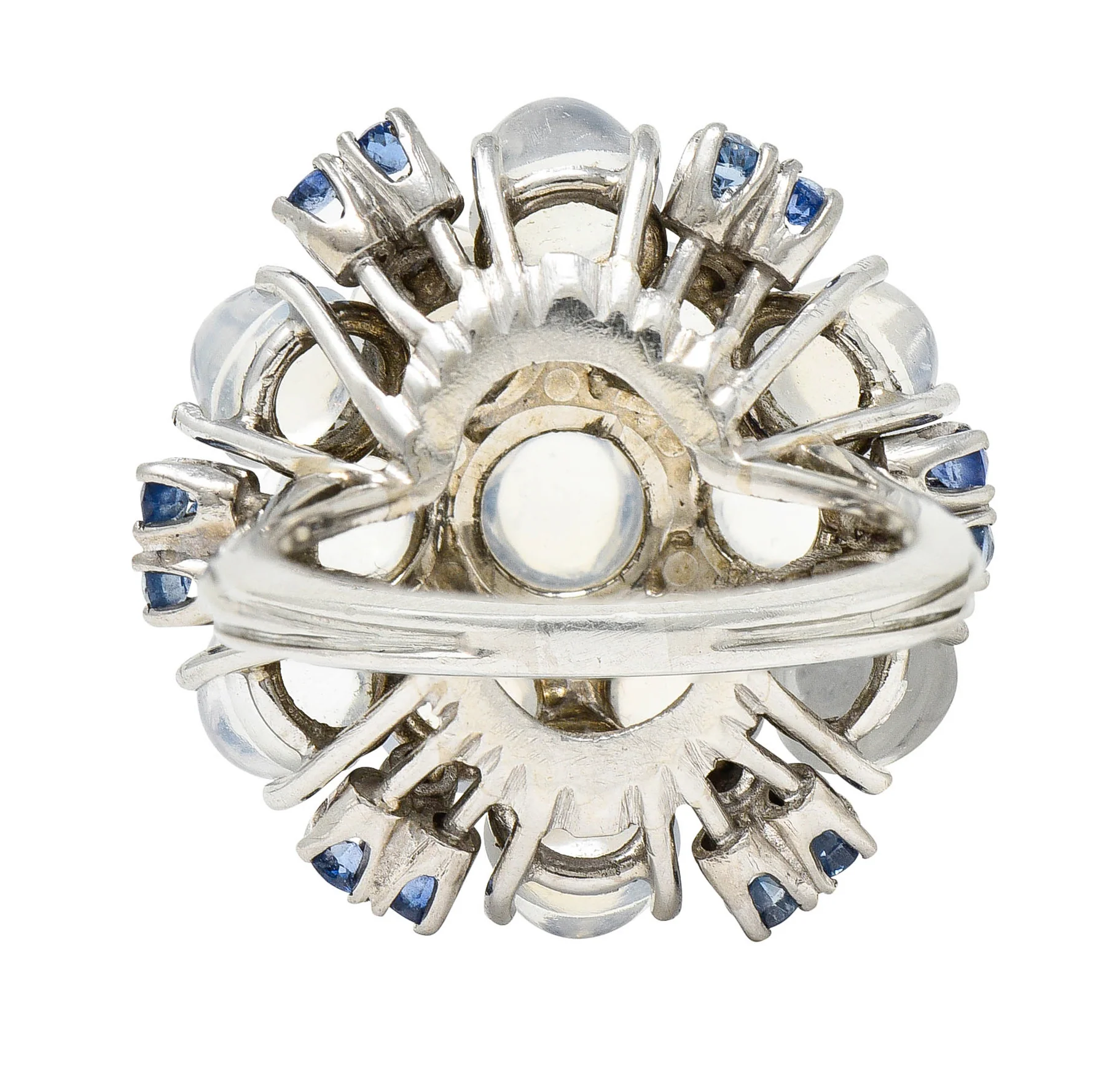 1950's Moonstone Sapphire Platinum Cluster Cocktail Ring - Image 4