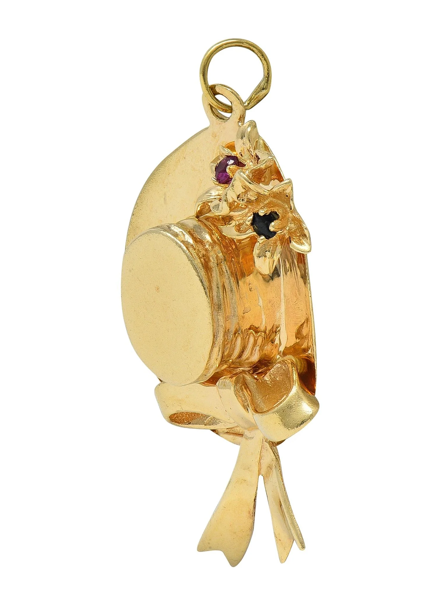 1950's Multi-Gem 14 Karat Yellow Gold Vintage Sun Hat Pendant Charm - Image 2