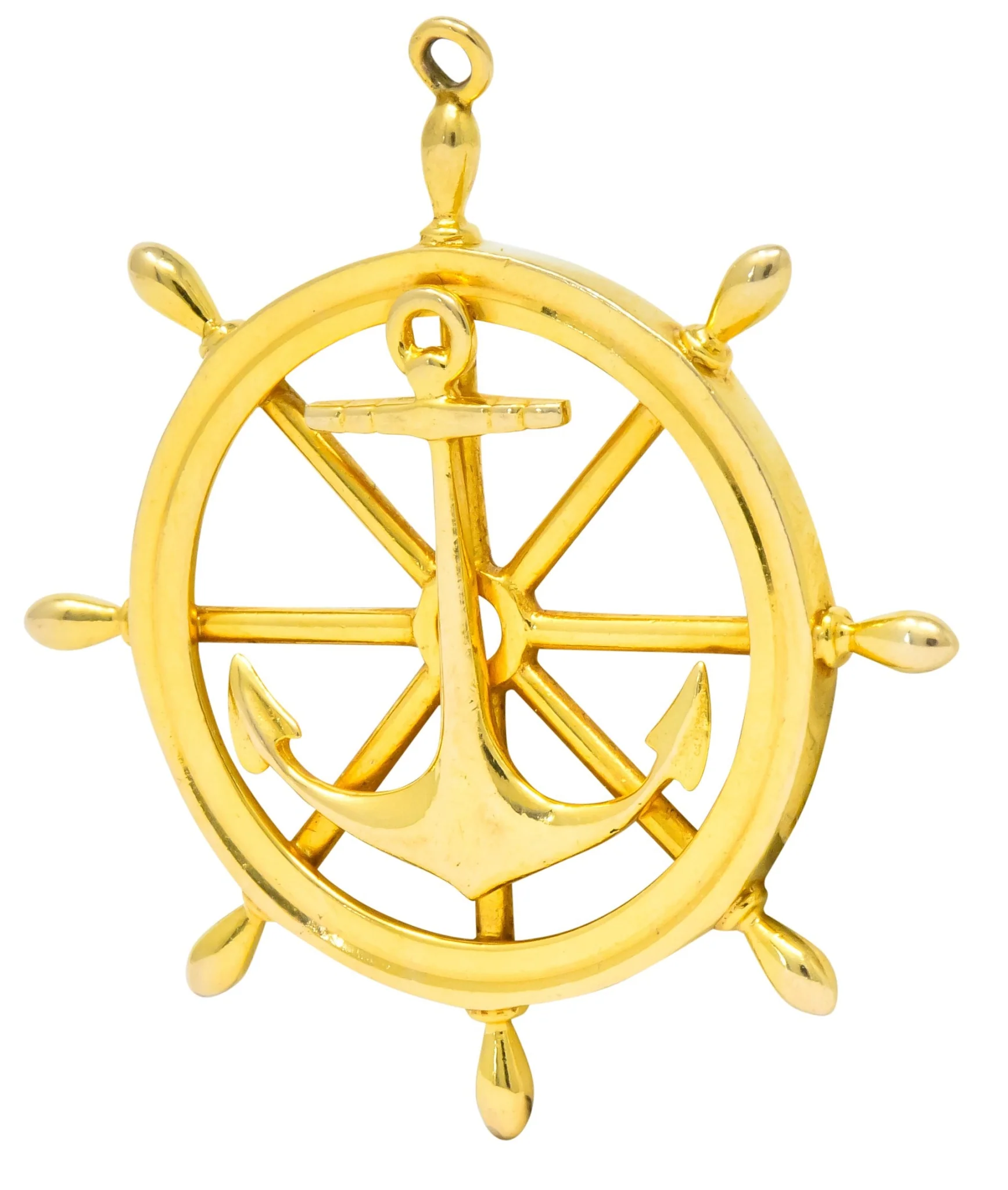 1950's Ship's Wheel 14 Karat Yellow Gold Nautical Pendant - Image 2