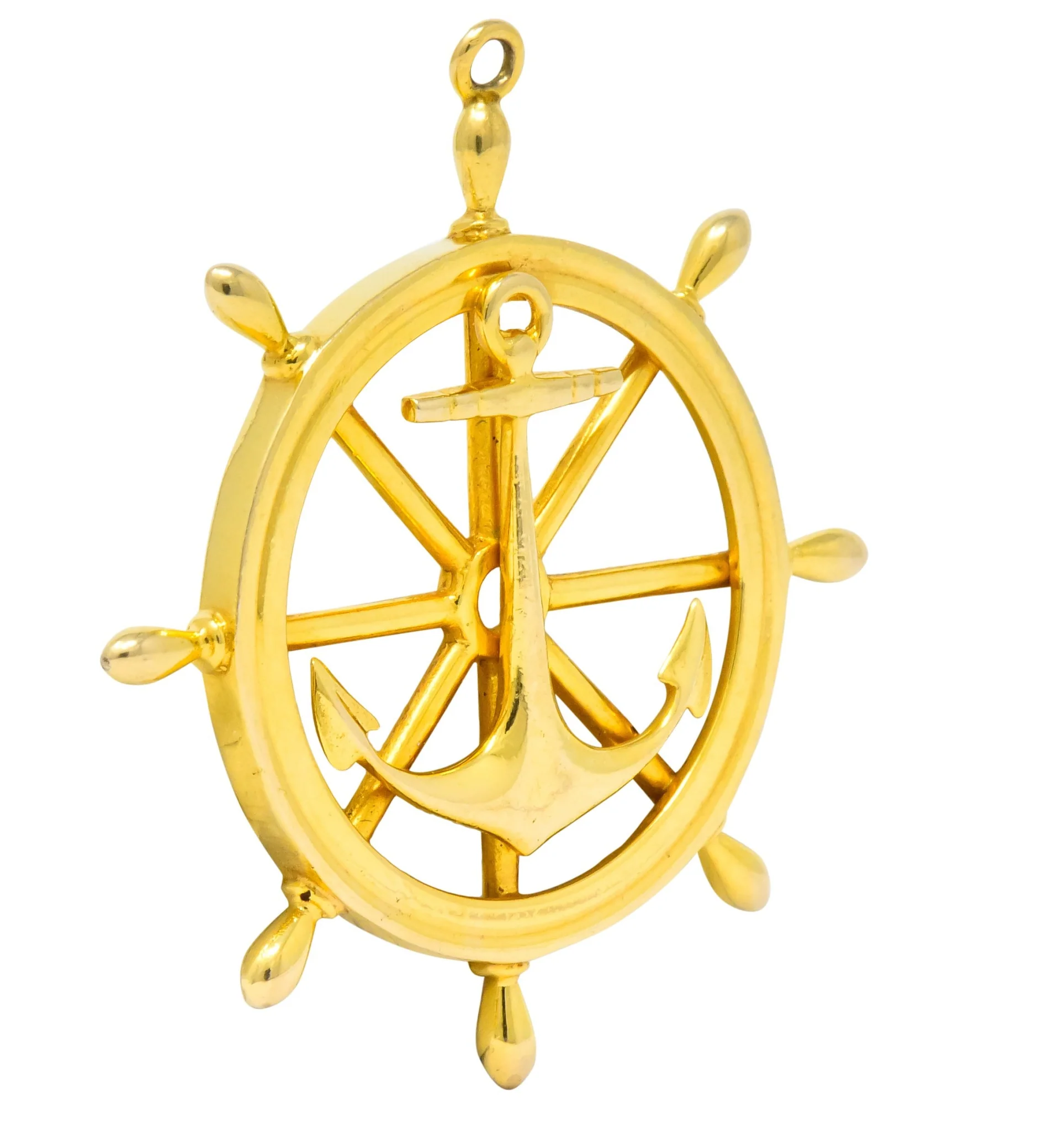 1950's Ship's Wheel 14 Karat Yellow Gold Nautical Pendant - Image 3