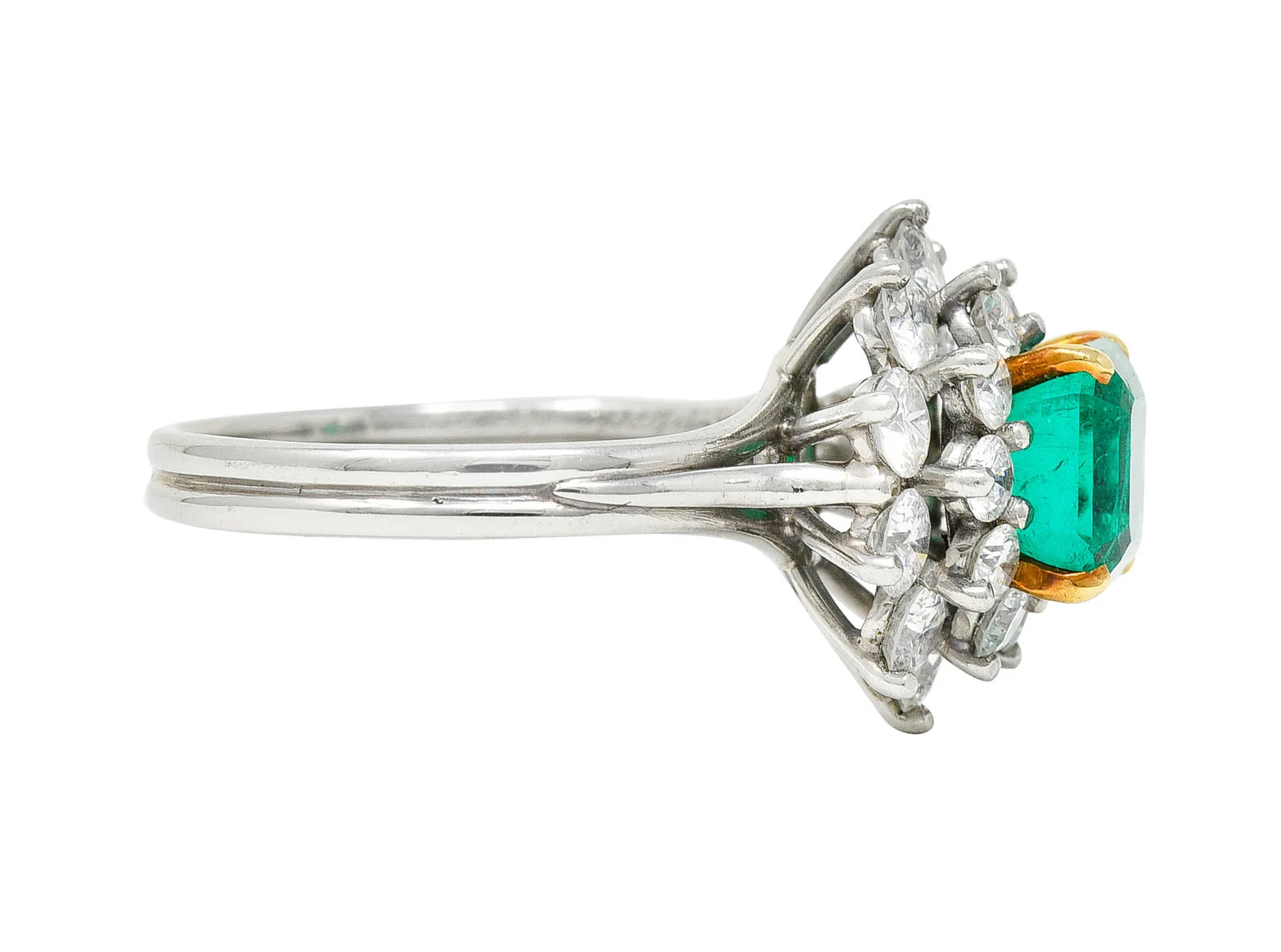 1950's Tiffany & Co. 2.45 CTW Emerald Diamond Platinum Cluster Ring - Image 3