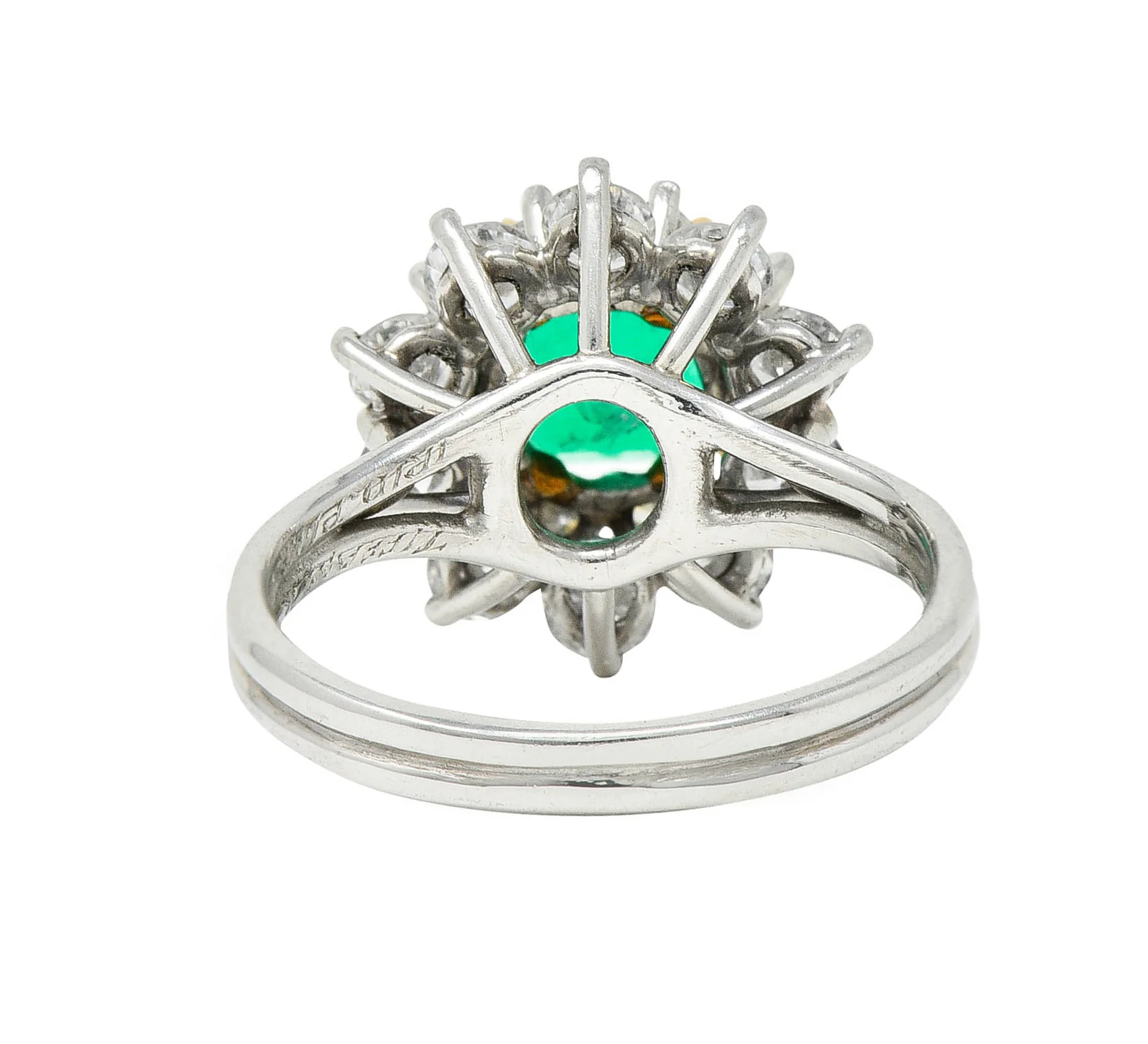 1950's Tiffany & Co. 2.45 CTW Emerald Diamond Platinum Cluster Ring - Image 4