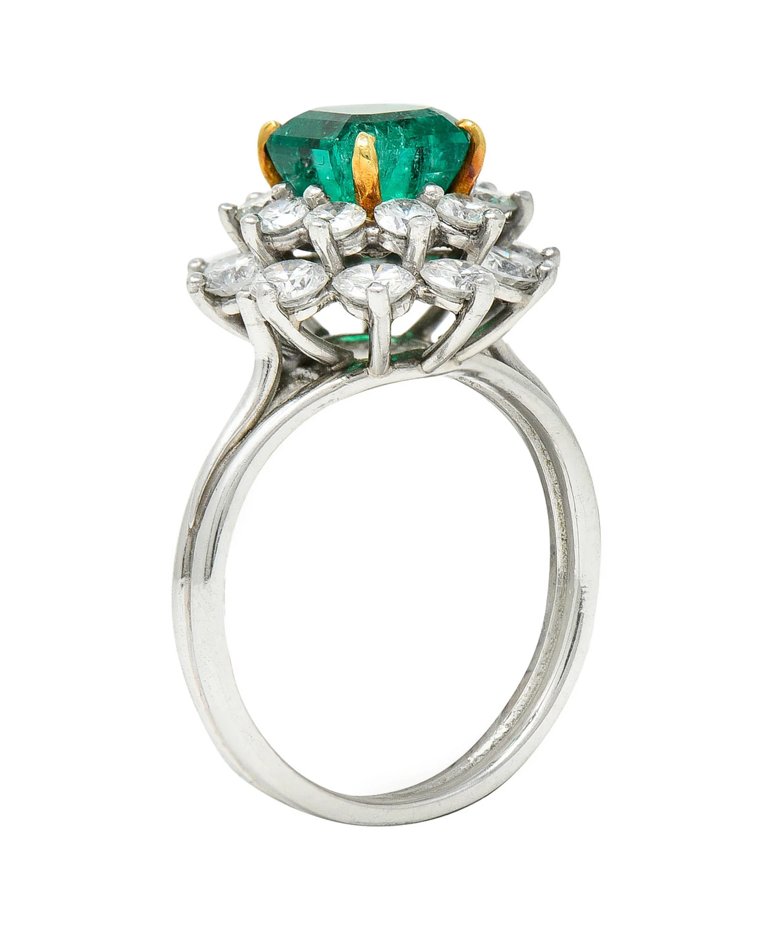 1950's Tiffany & Co. 2.45 CTW Emerald Diamond Platinum Cluster Ring - Image 9