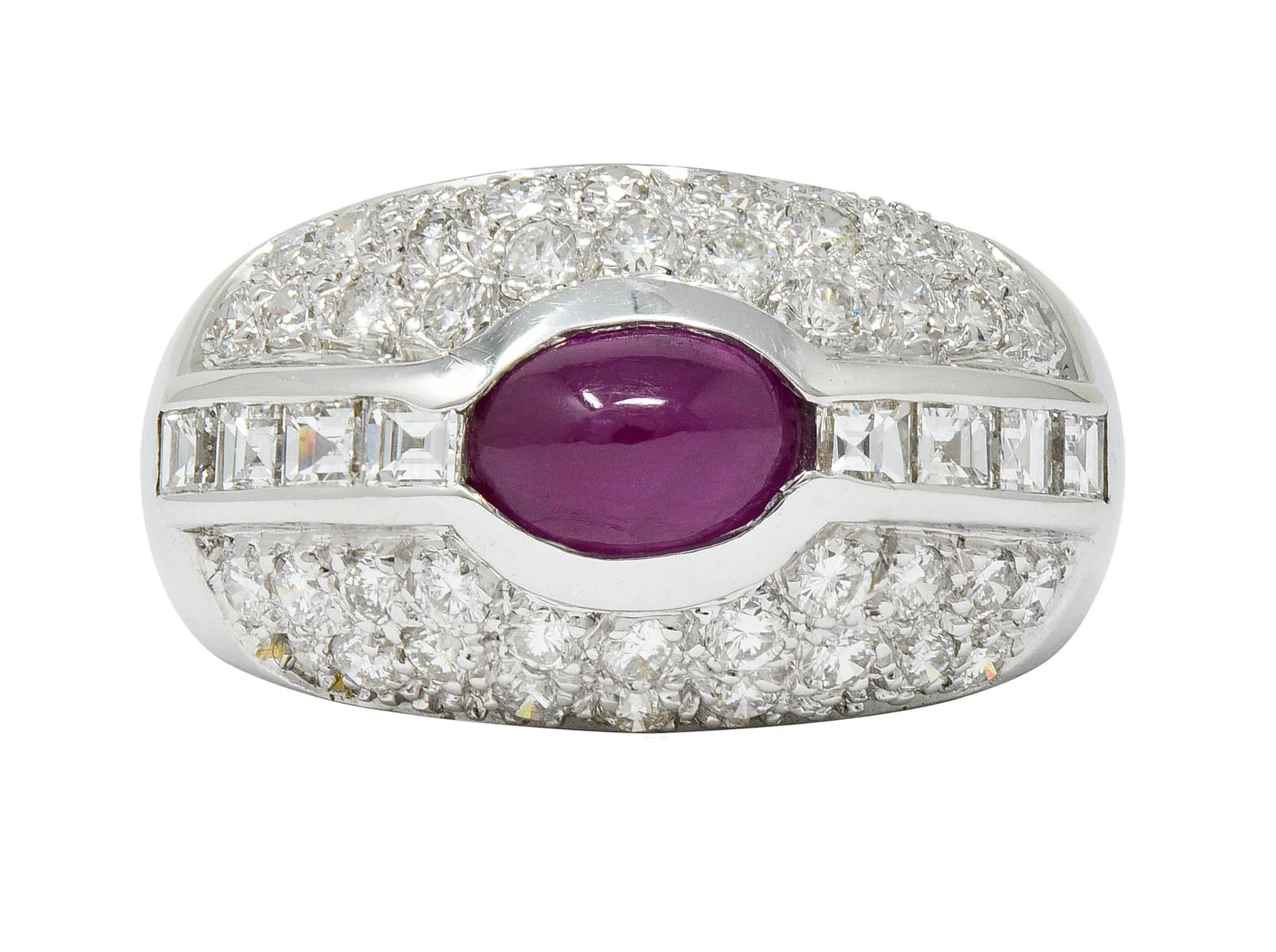 1950's W.J. Harbor Co. 2.50 CTW Ruby Diamond 18 Karat White Gold Unisex Band Ring