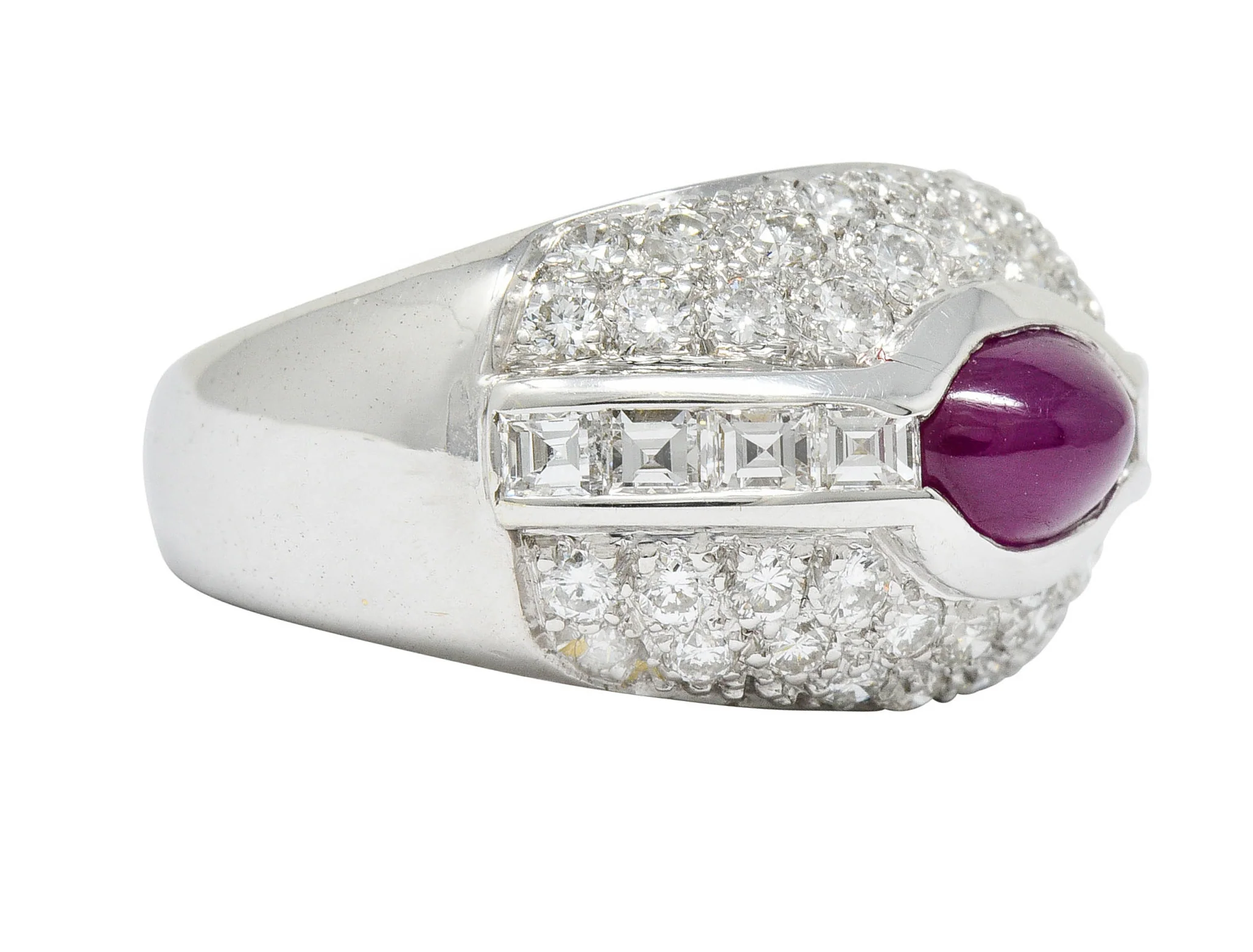 1950's W.J. Harbor Co. 2.50 CTW Ruby Diamond 18 Karat White Gold Unisex Band Ring - Image 2