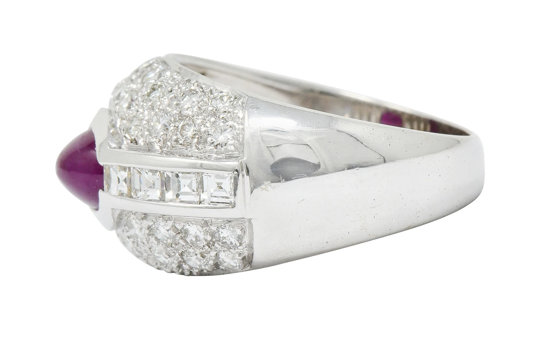 1950's W.J. Harbor Co. 2.50 CTW Ruby Diamond 18 Karat White Gold Unisex Band Ring - Image 5