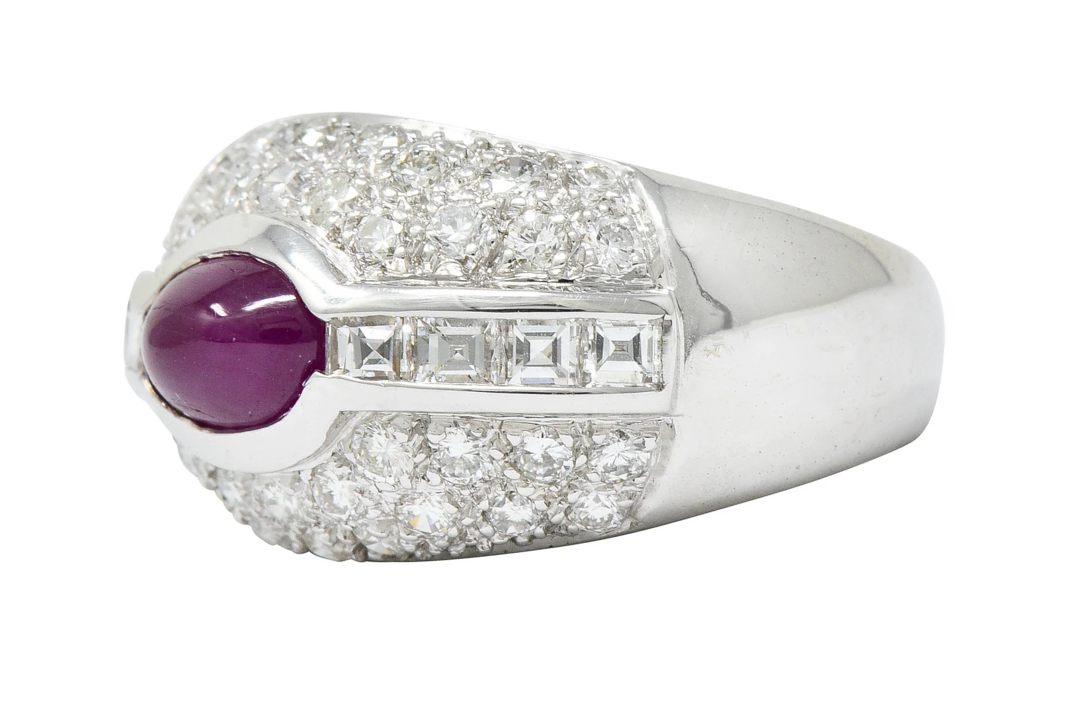 1950's W.J. Harbor Co. 2.50 CTW Ruby Diamond 18 Karat White Gold Unisex Band Ring - Image 6