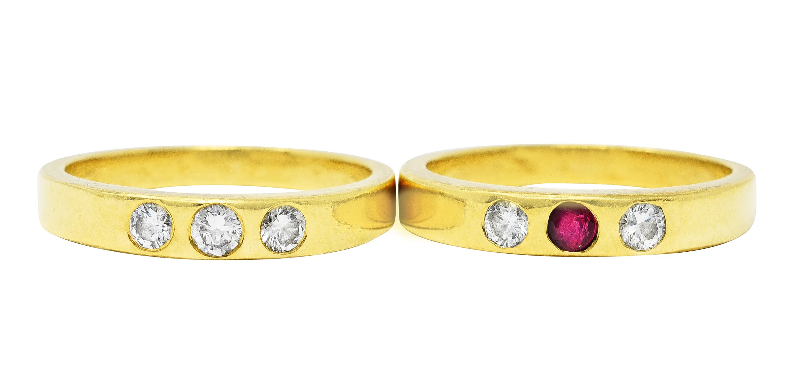 1960's 0.50 CTW Tiffany Ruby Diamond Three Stone Stacking Band Ring Set