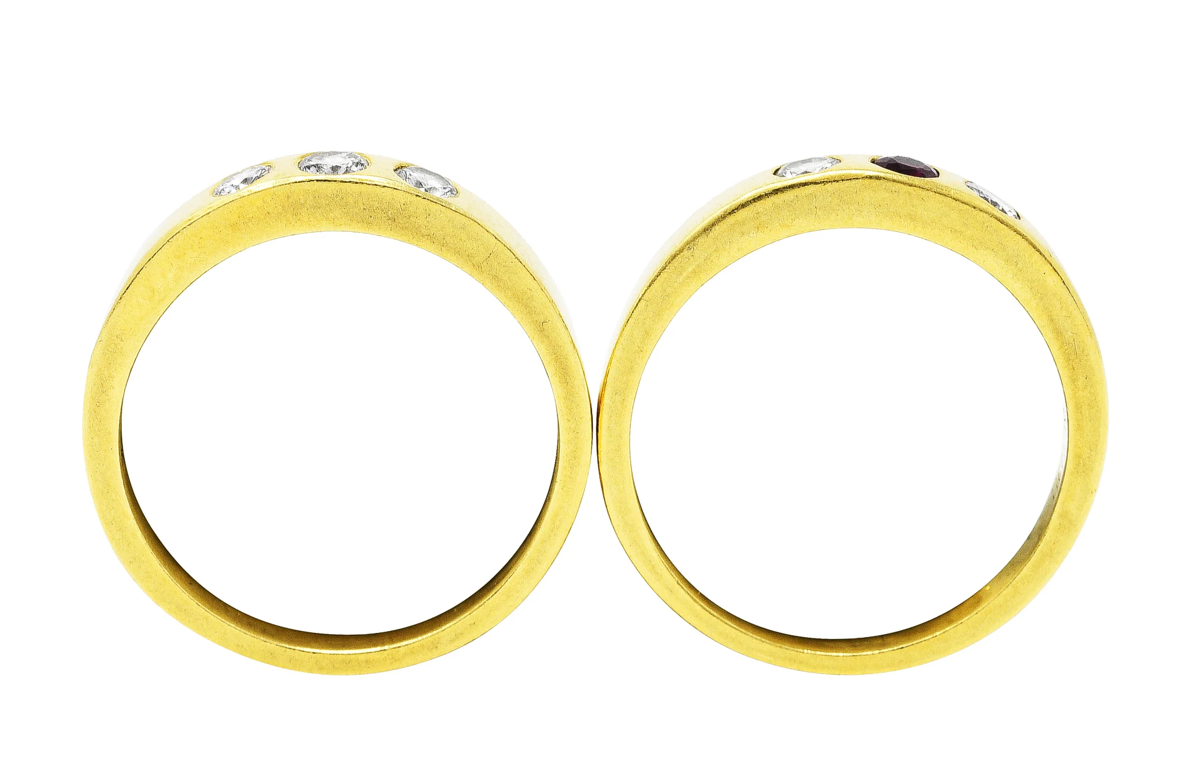 1960's 0.50 CTW Tiffany Ruby Diamond Three Stone Stacking Band Ring Set - Image 11