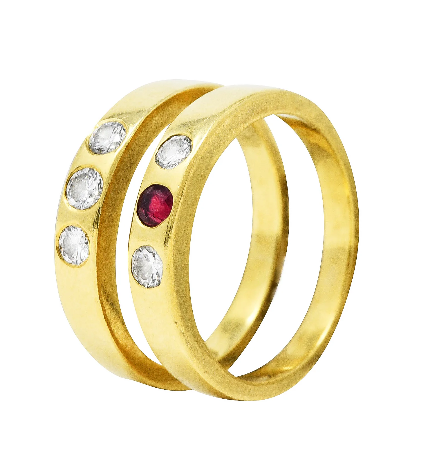 1960's 0.50 CTW Tiffany Ruby Diamond Three Stone Stacking Band Ring Set - Image 12
