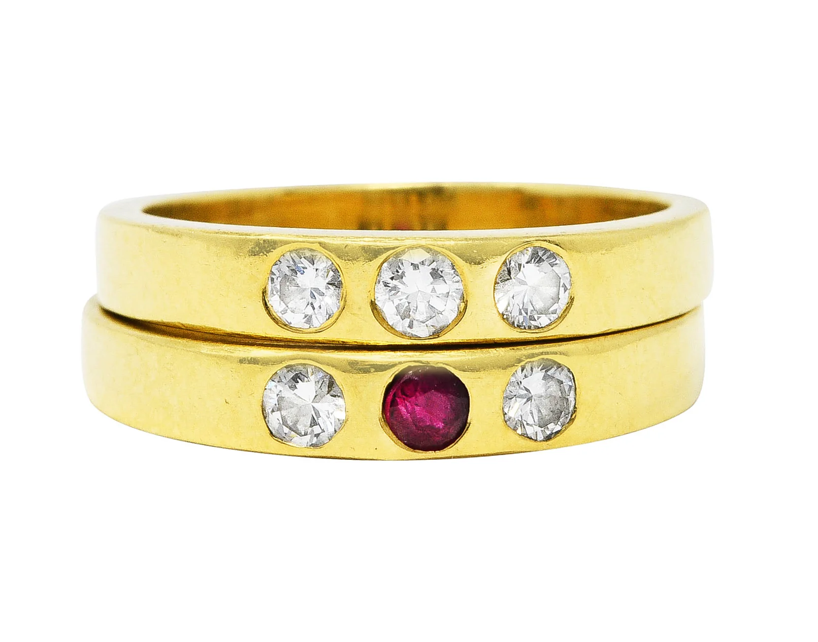 1960's 0.50 CTW Tiffany Ruby Diamond Three Stone Stacking Band Ring Set - Image 13