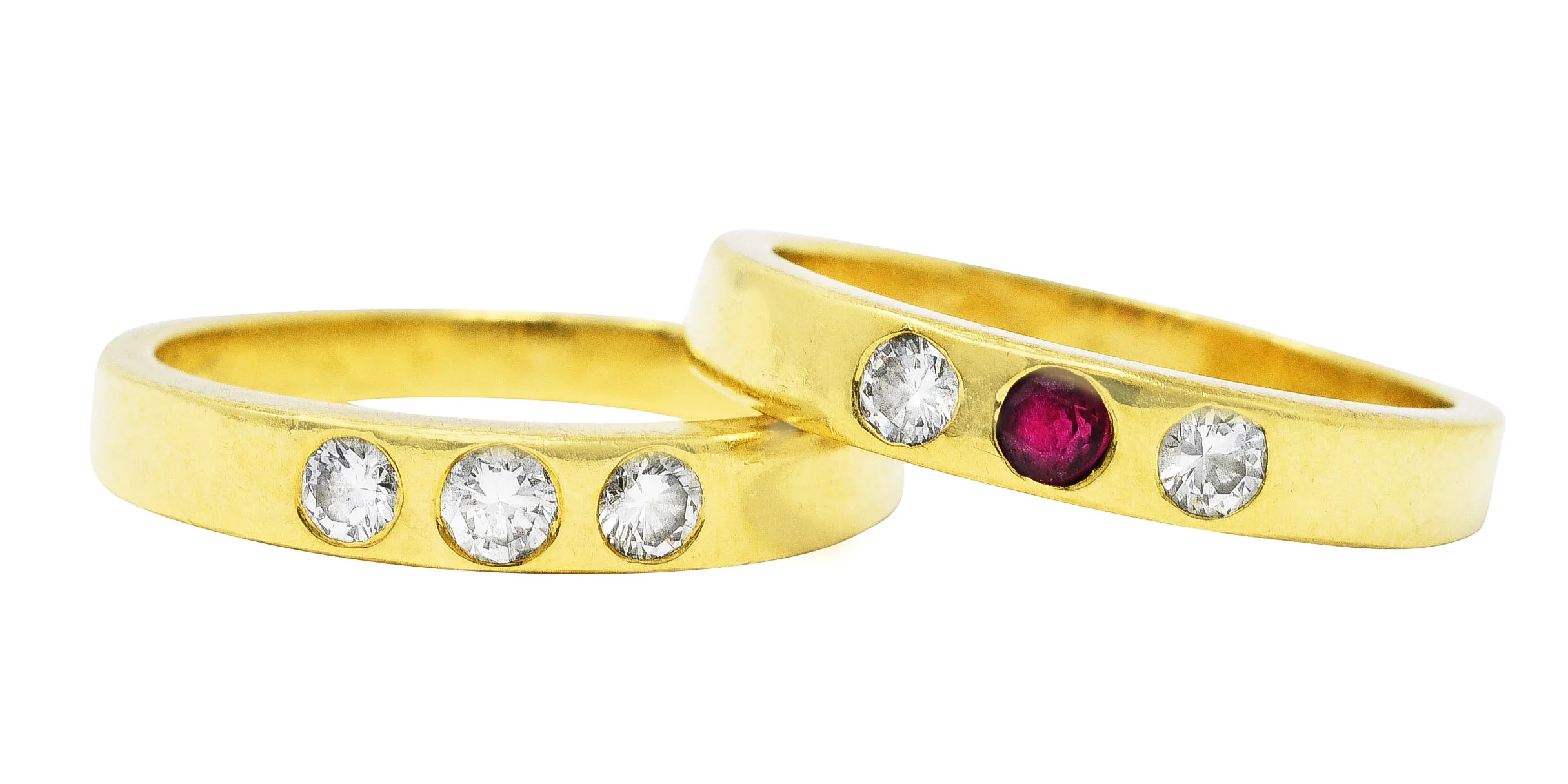 1960's 0.50 CTW Tiffany Ruby Diamond Three Stone Stacking Band Ring Set - Image 2