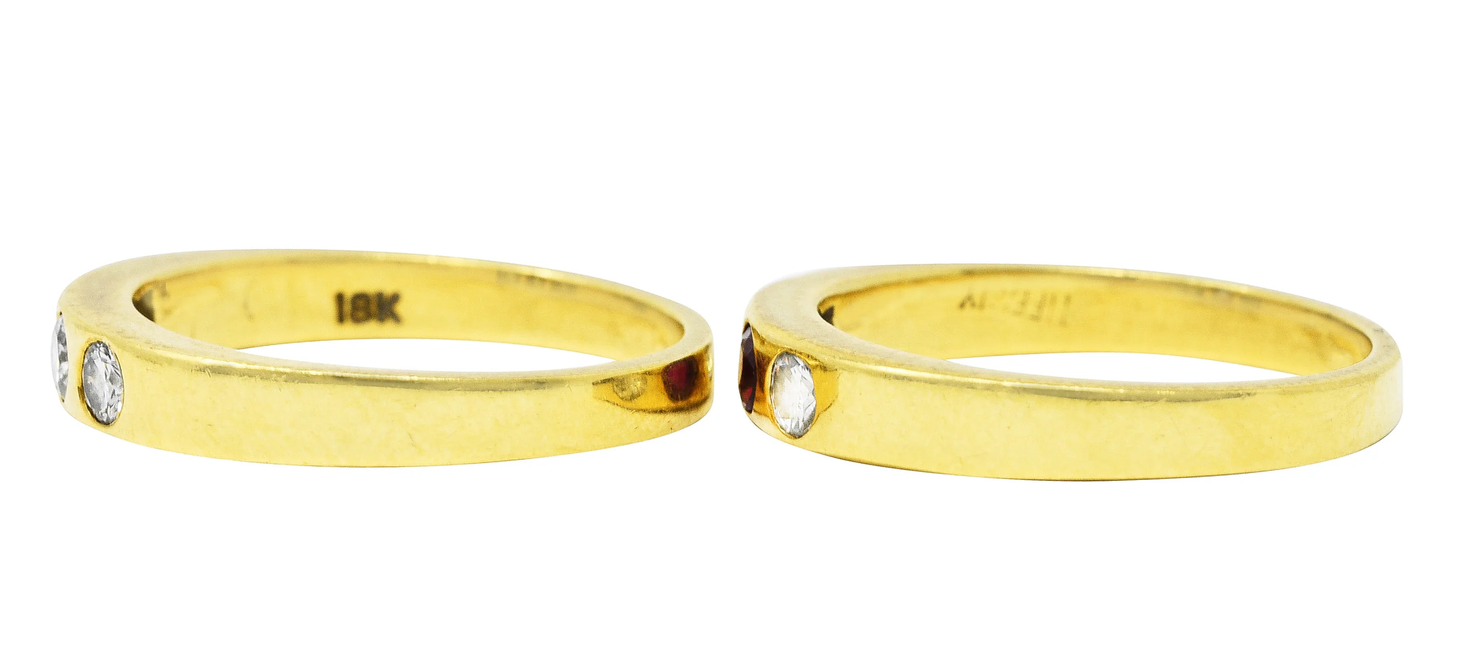1960's 0.50 CTW Tiffany Ruby Diamond Three Stone Stacking Band Ring Set - Image 5